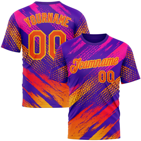Custom Purple Orange-Yellow 3D Pattern Design Splash Sportswear Performance T-Shirt - Main View