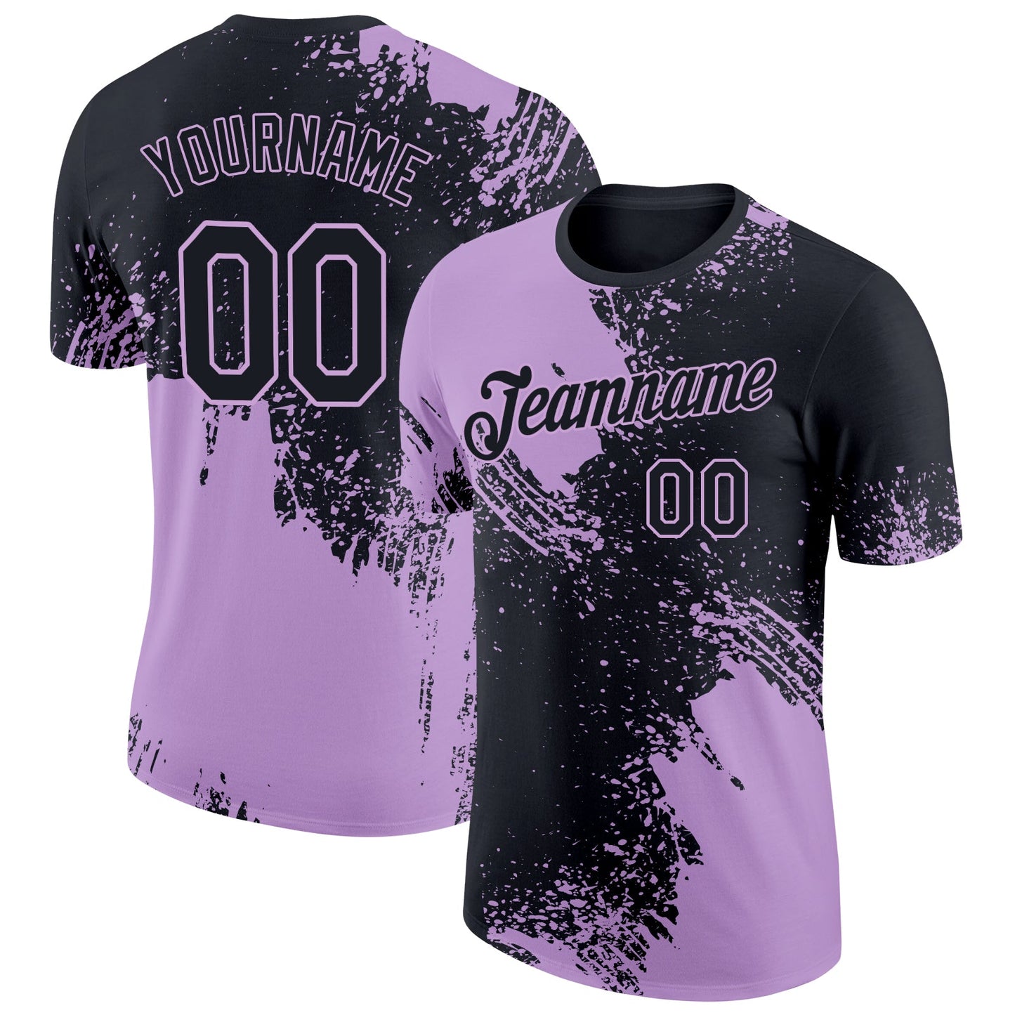 Custom Black Light Purple 3D Pattern Design Abstract Brush Stroke Performance T-Shirt - Main View
