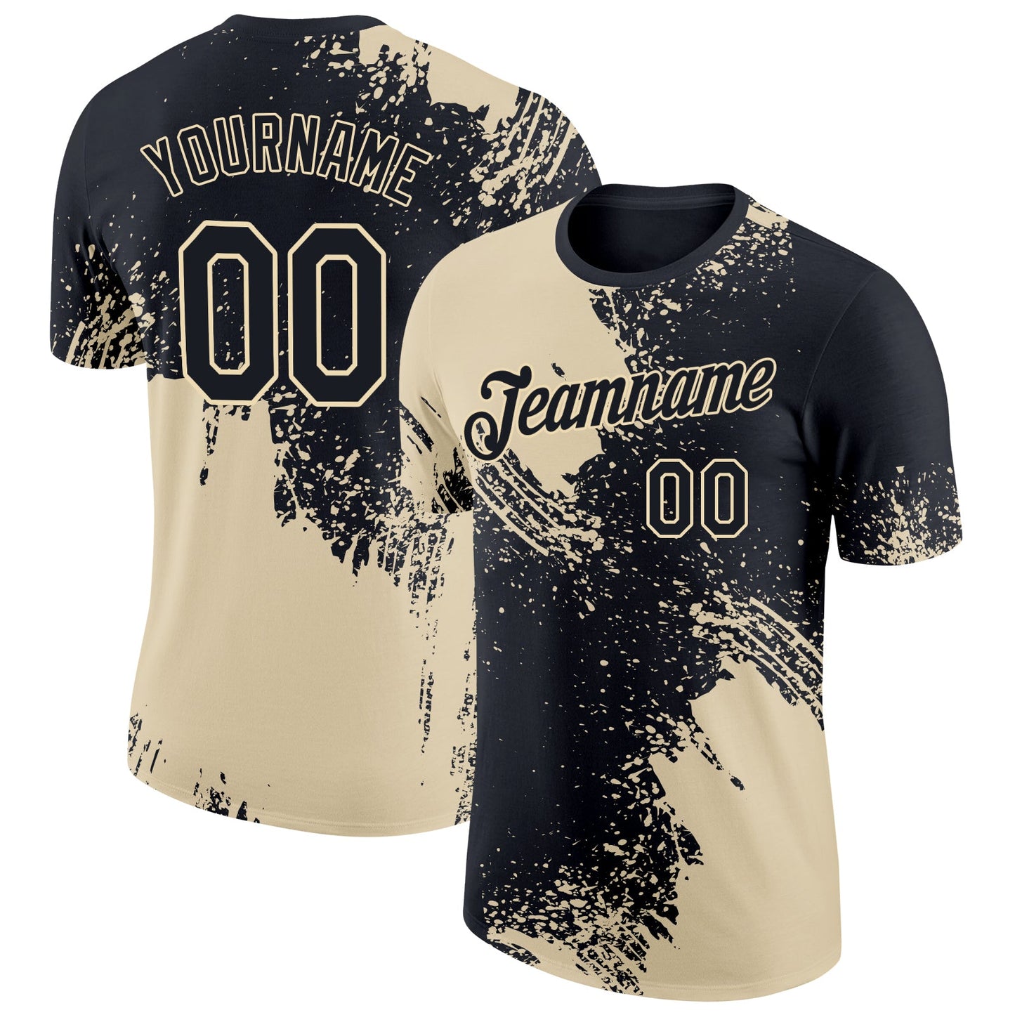Custom Black Cream 3D Pattern Design Abstract Brush Stroke Performance T-Shirt - Main View
