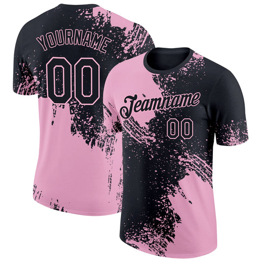 Custom Black Light Pink 3D Pattern Design Abstract Brush Stroke Performance T-Shirt - Main View