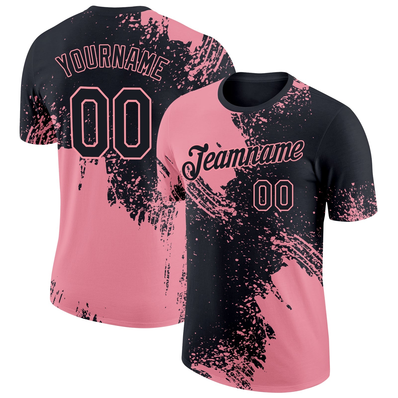 Custom Black Medium Pink 3D Pattern Design Abstract Brush Stroke Performance T-Shirt - Main View