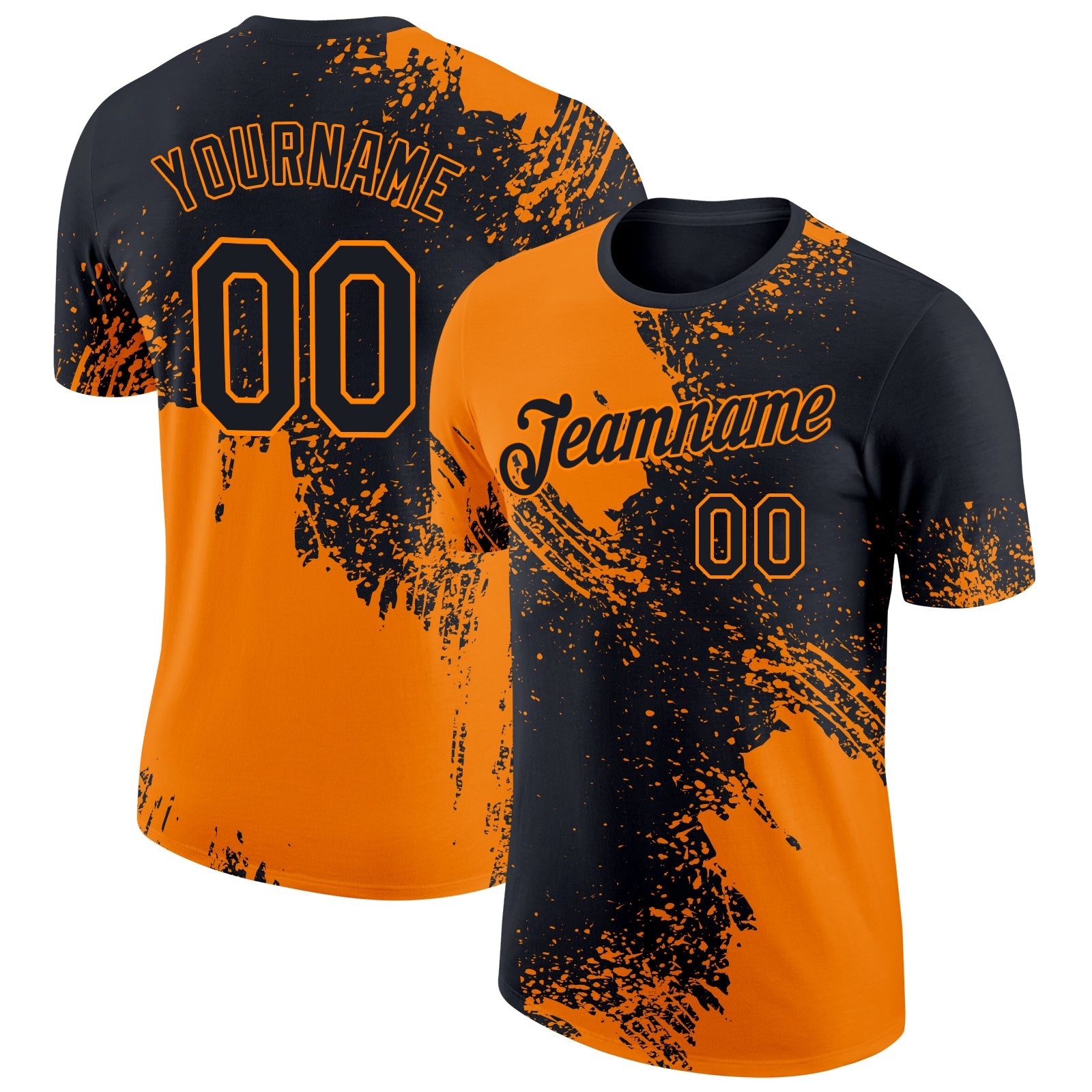 Custom Black Bay Orange 3D Pattern Design Abstract Brush Stroke Performance T-Shirt - Main View
