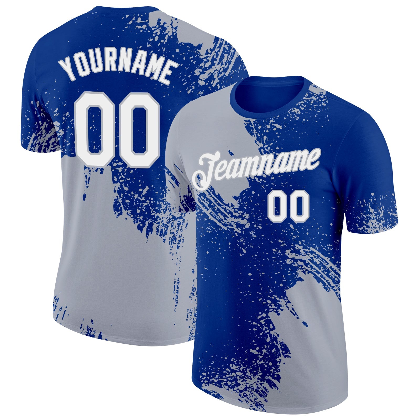 Custom Royal White-Gray 3D Pattern Design Abstract Brush Stroke Performance T-Shirt - Main View