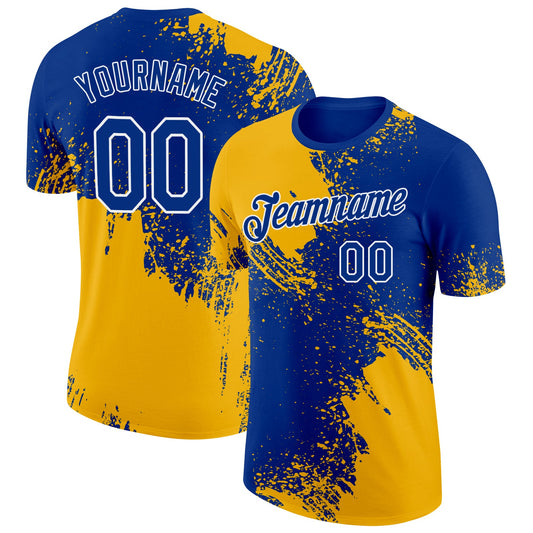 Custom Royal Gold-White 3D Pattern Design Abstract Brush Stroke Performance T-Shirt - Main View