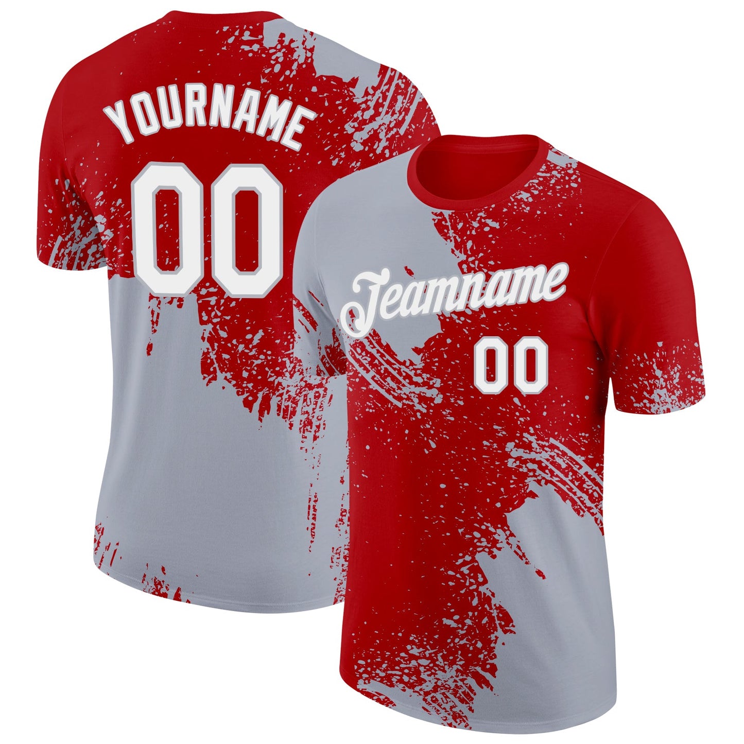 Custom Red White-Gray 3D Pattern Design Abstract Brush Stroke Performance T-Shirt - Main View