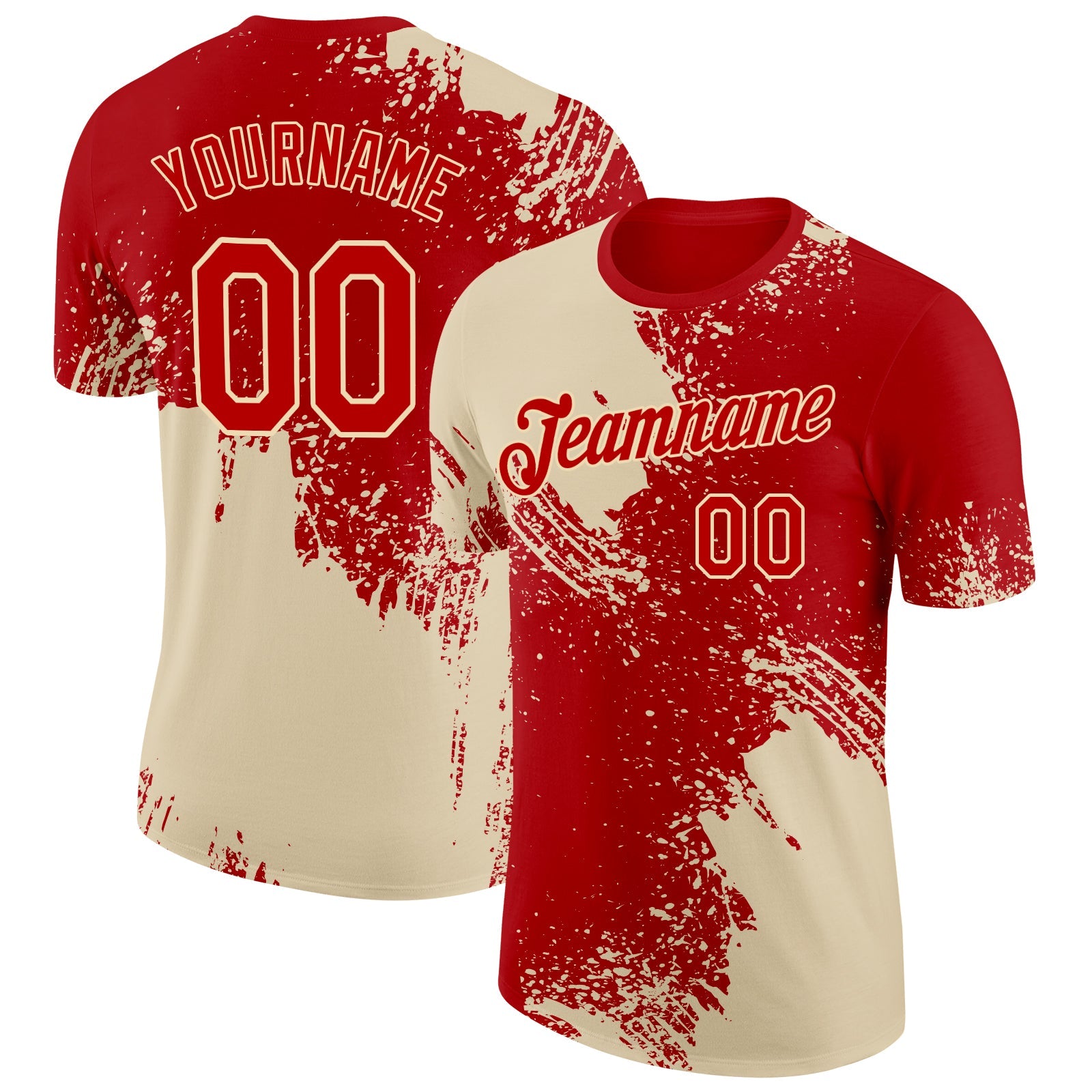 Custom Red Cream 3D Pattern Design Abstract Brush Stroke Performance T-Shirt - Main View