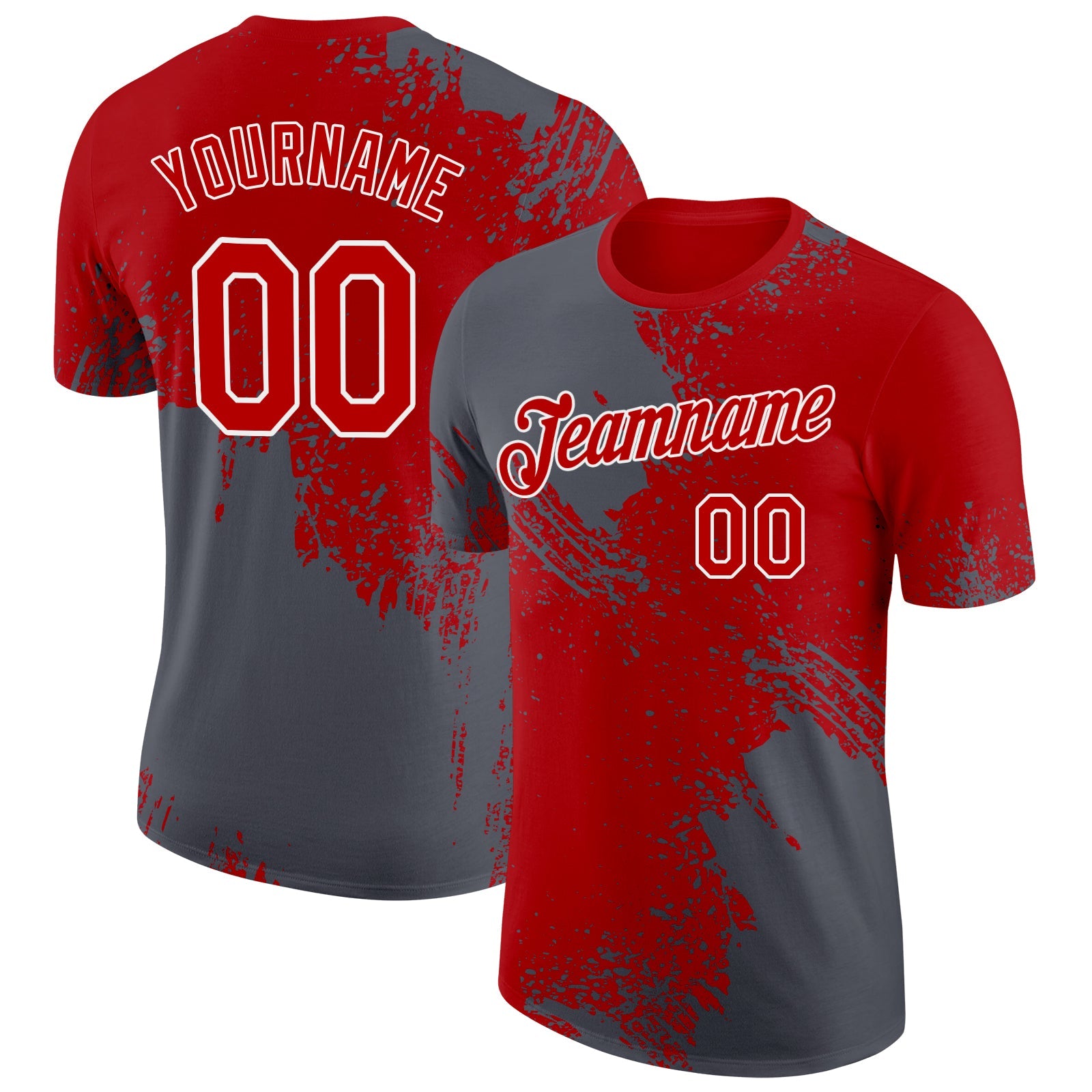 Custom Red Steel Gray-White 3D Pattern Design Abstract Brush Stroke Performance T-Shirt - Main View