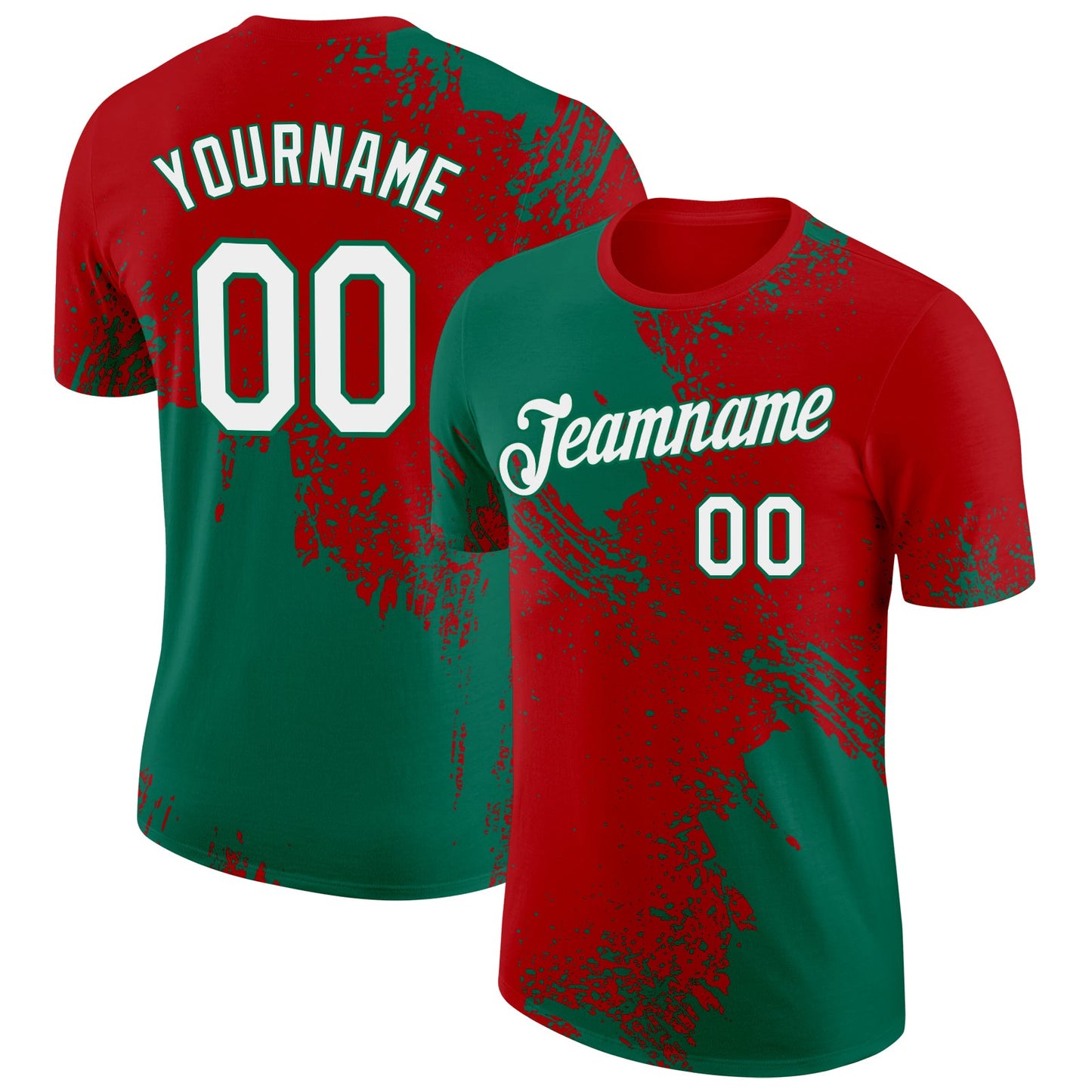 Custom Red White-Kelly Green 3D Pattern Design Abstract Brush Stroke Performance T-Shirt - Main View