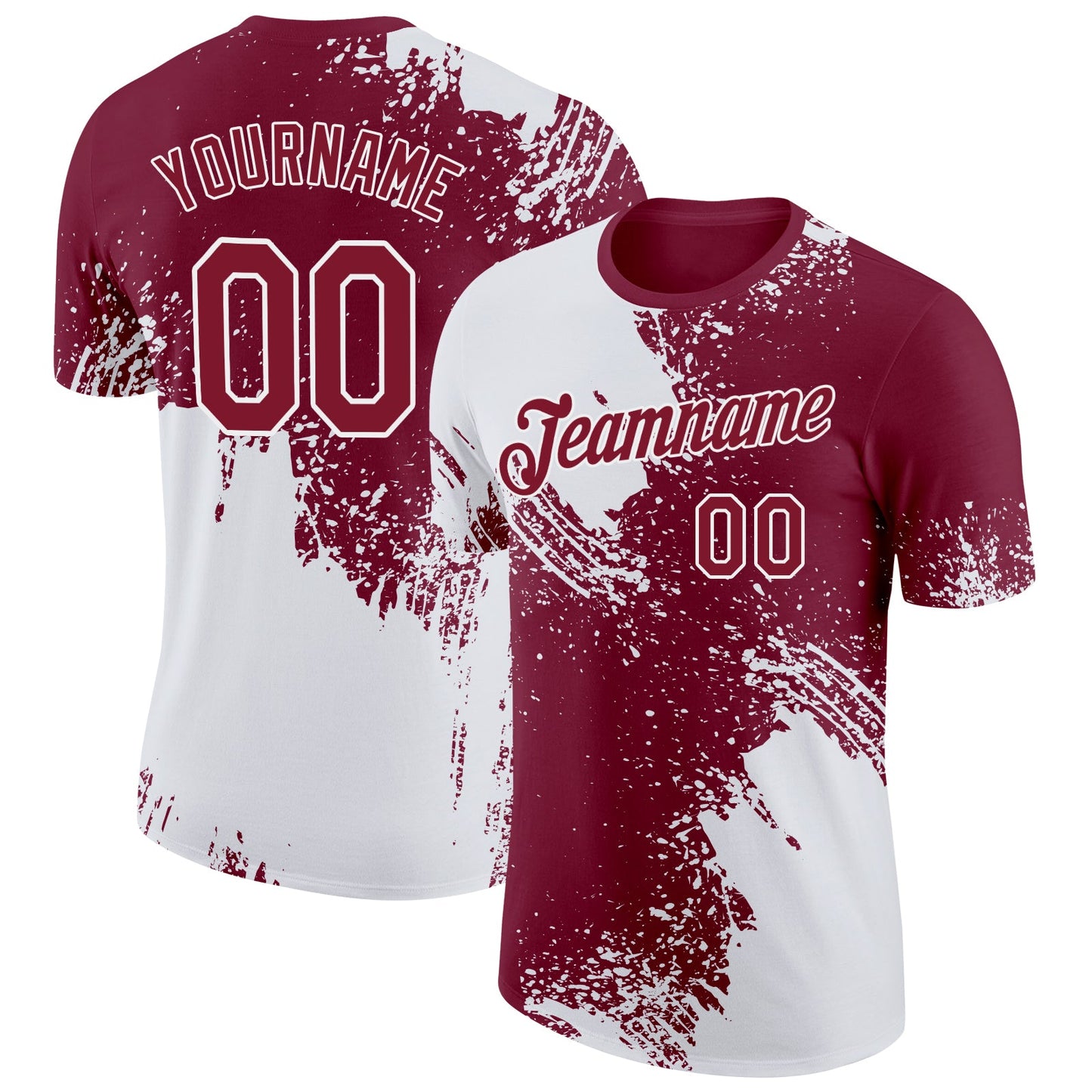 Custom Crimson White 3D Pattern Design Abstract Brush Stroke Performance T-Shirt - Main View