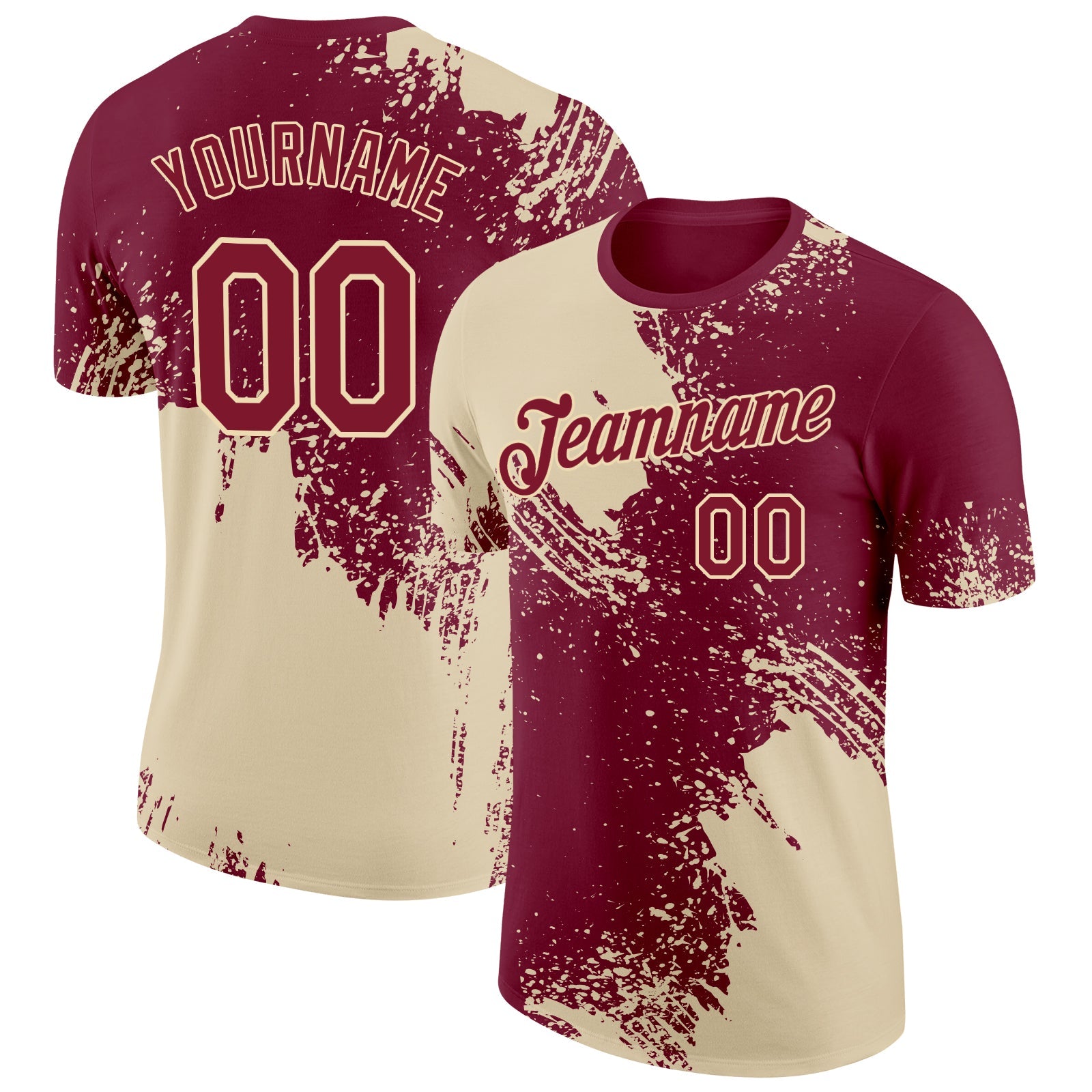 Custom Crimson Cream 3D Pattern Design Abstract Brush Stroke Performance T-Shirt - Main View