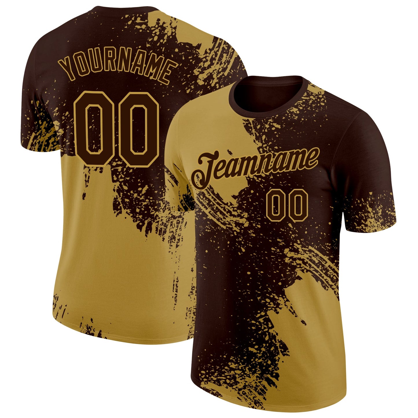 Custom Brown Old Gold 3D Pattern Design Abstract Brush Stroke Performance T-Shirt - Main View