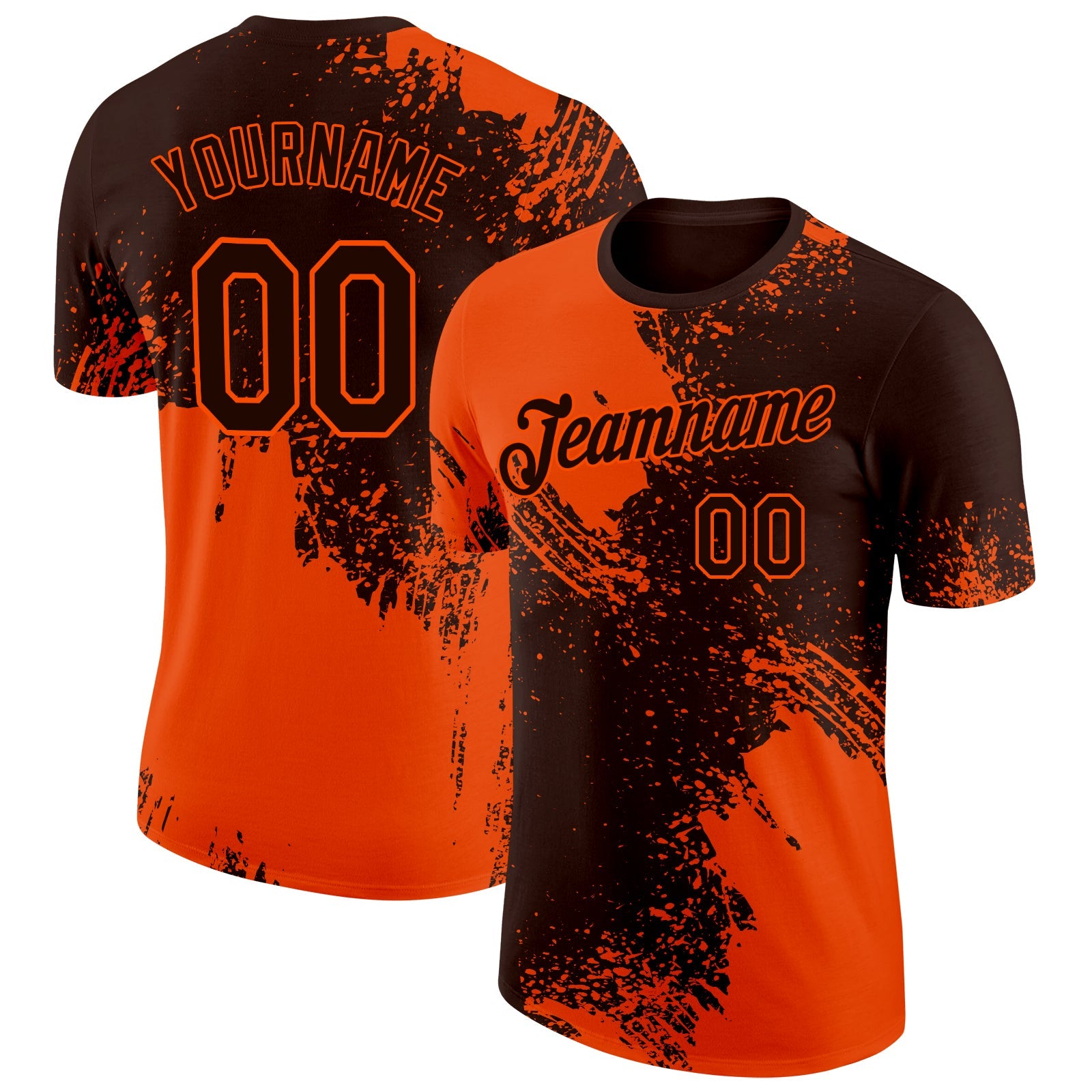Custom Brown Orange 3D Pattern Design Abstract Brush Stroke Performance T-Shirt - Main View