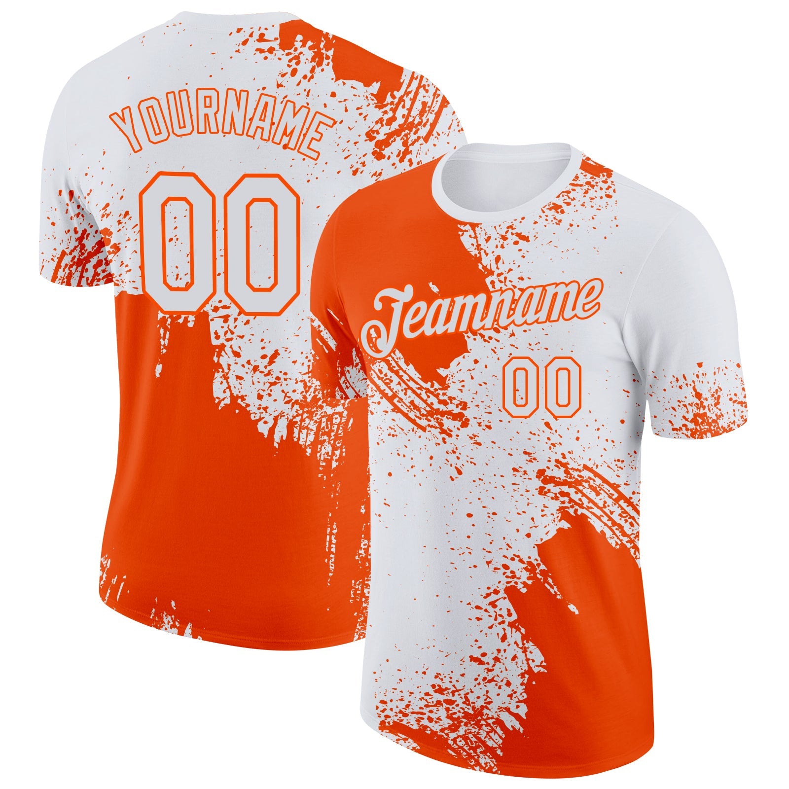 Custom White Orange 3D Pattern Design Abstract Brush Stroke Performance T-Shirt - Main View