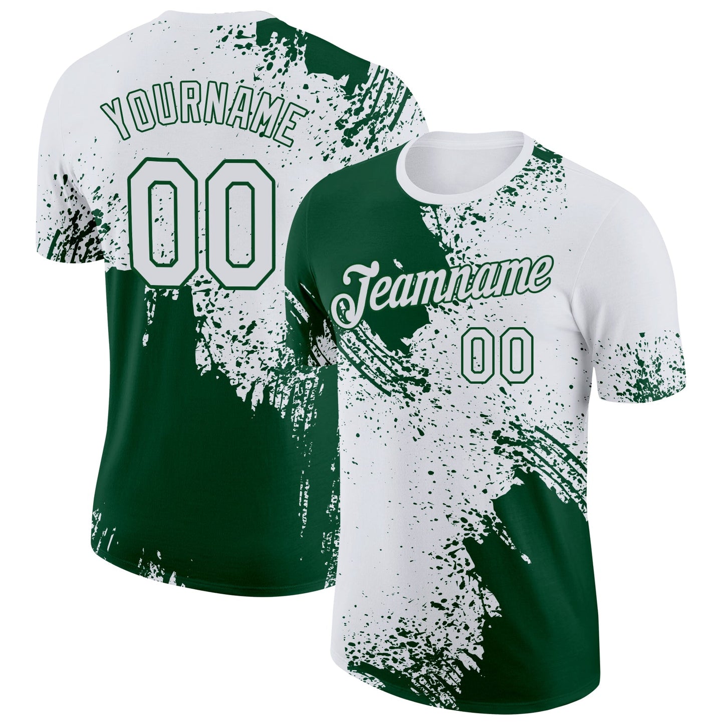 Custom White Green 3D Pattern Design Abstract Brush Stroke Performance T-Shirt - Main View