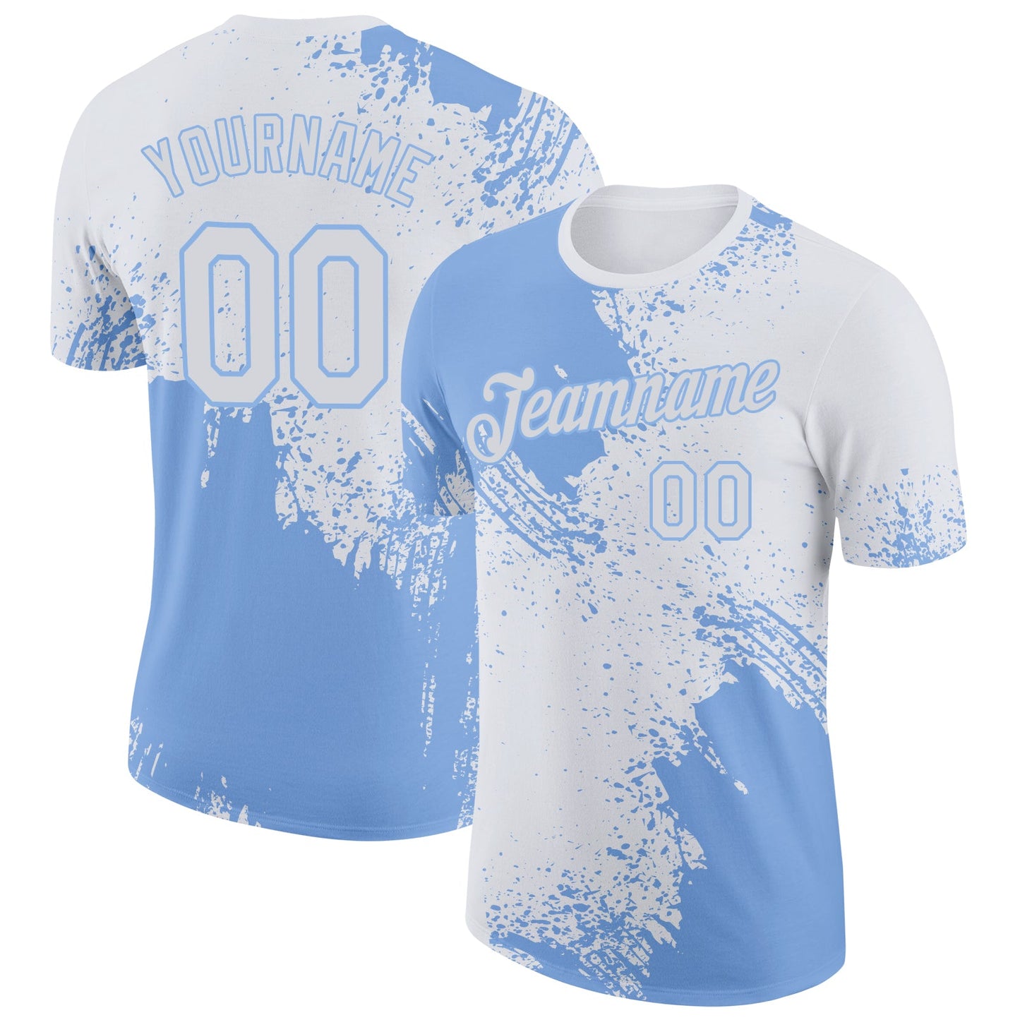 Custom White Light Blue 3D Pattern Design Abstract Brush Stroke Performance T-Shirt - Main View