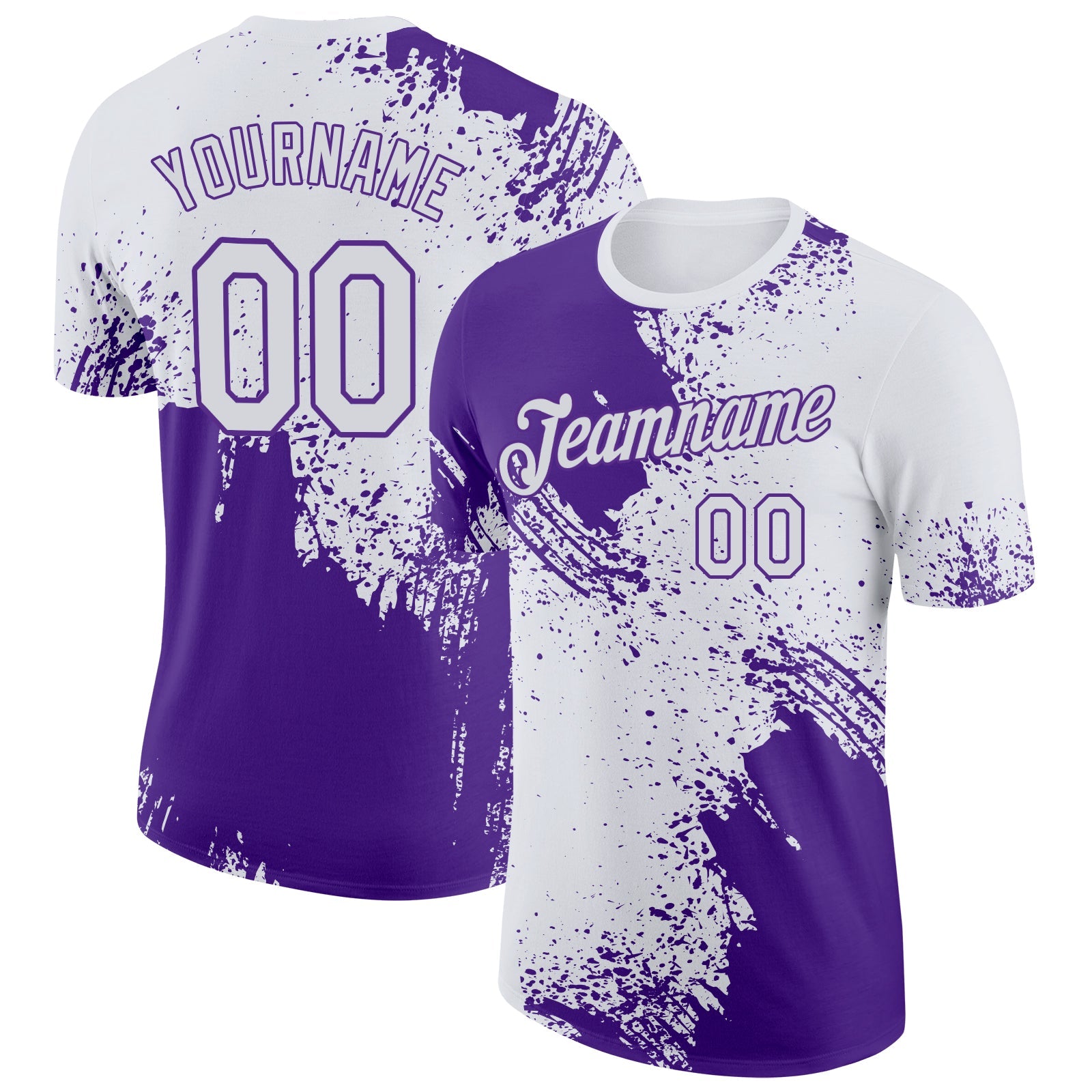 Custom White Purple 3D Pattern Design Abstract Brush Stroke Performance T-Shirt - Main View
