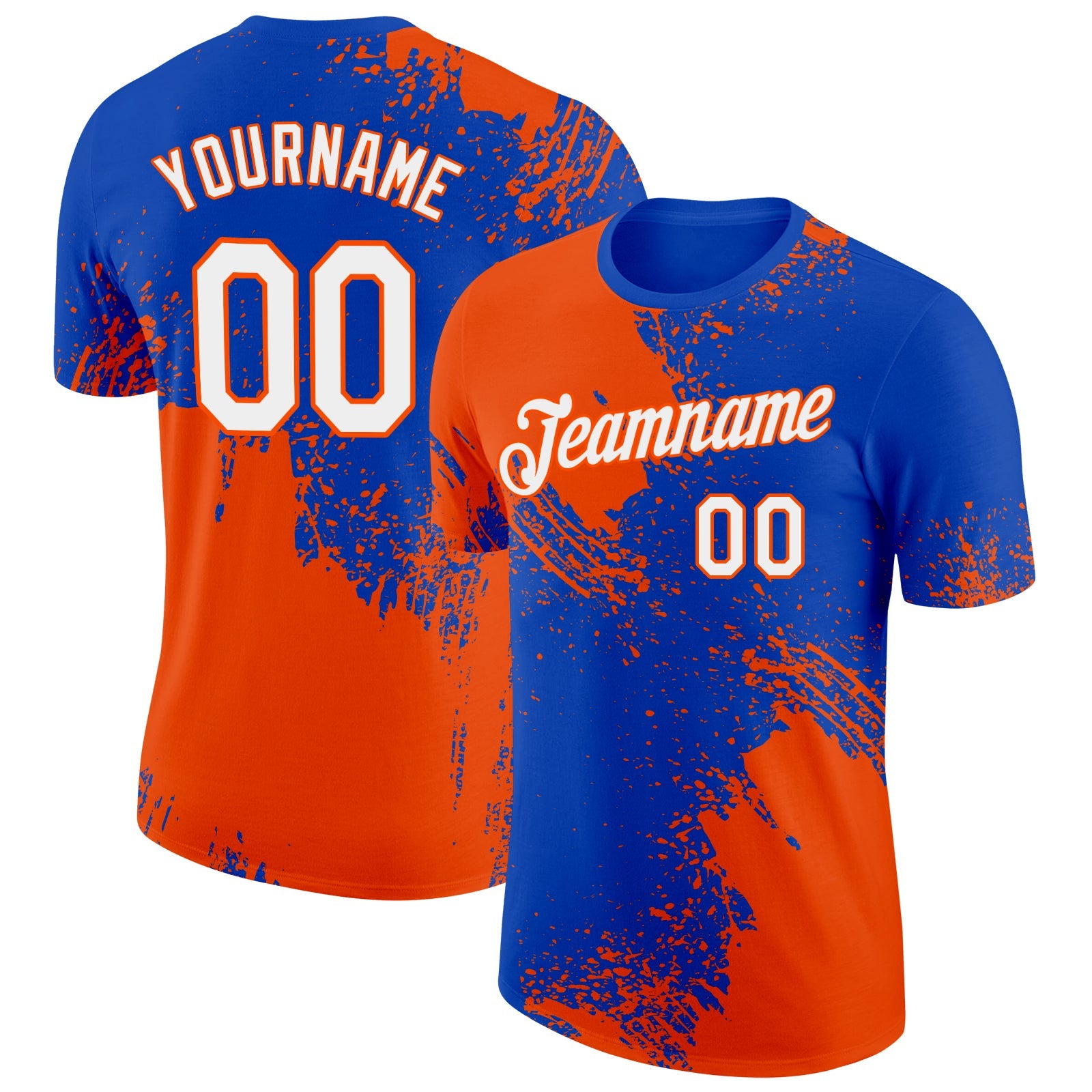 Custom Thunder Blue White-Orange 3D Pattern Design Abstract Brush Stroke Performance T-Shirt - Main View