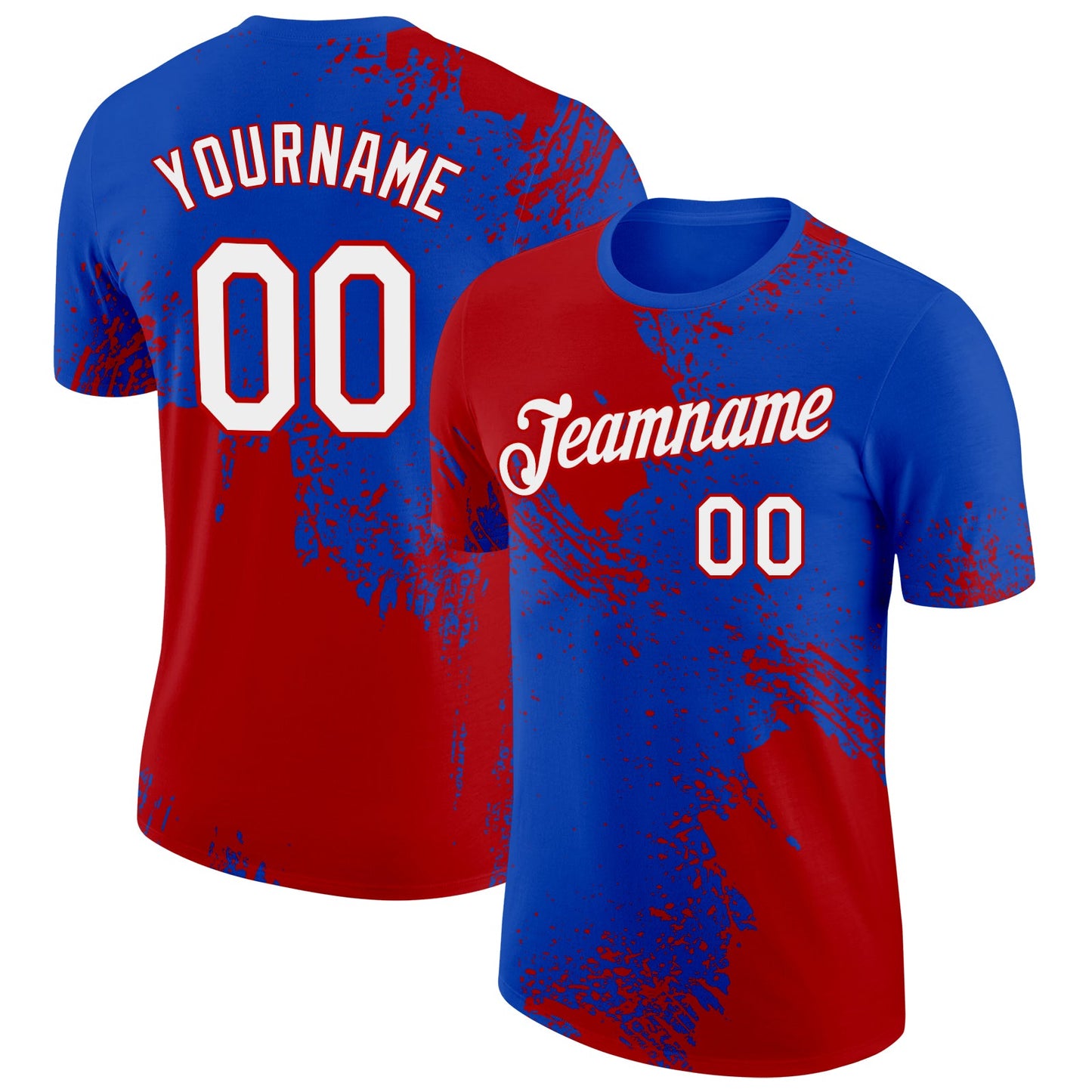 Custom Thunder Blue White-Red 3D Pattern Design Abstract Brush Stroke Performance T-Shirt - Main View