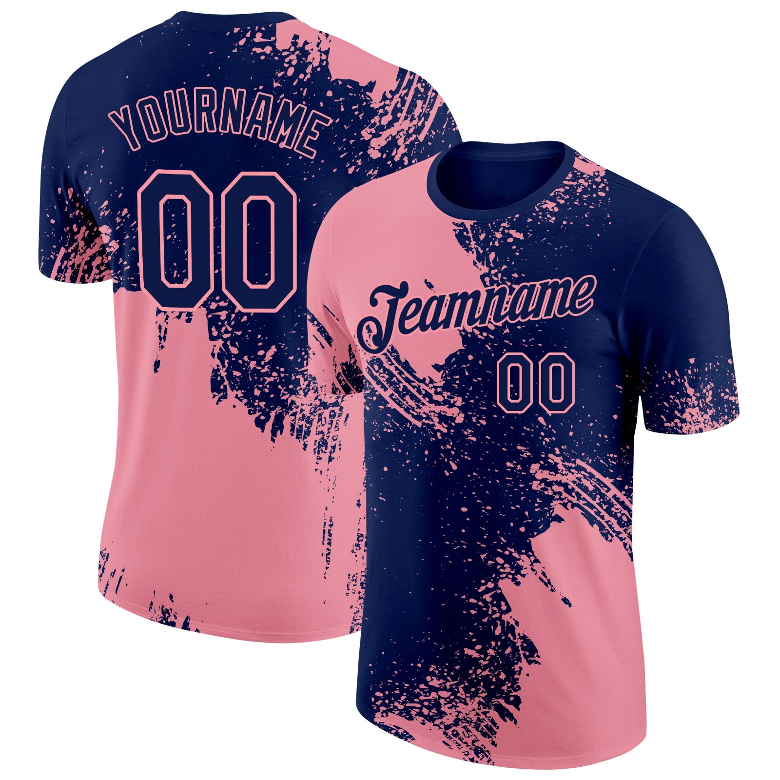 Custom Navy Medium Pink 3D Pattern Design Abstract Brush Stroke Performance T-Shirt - Main View