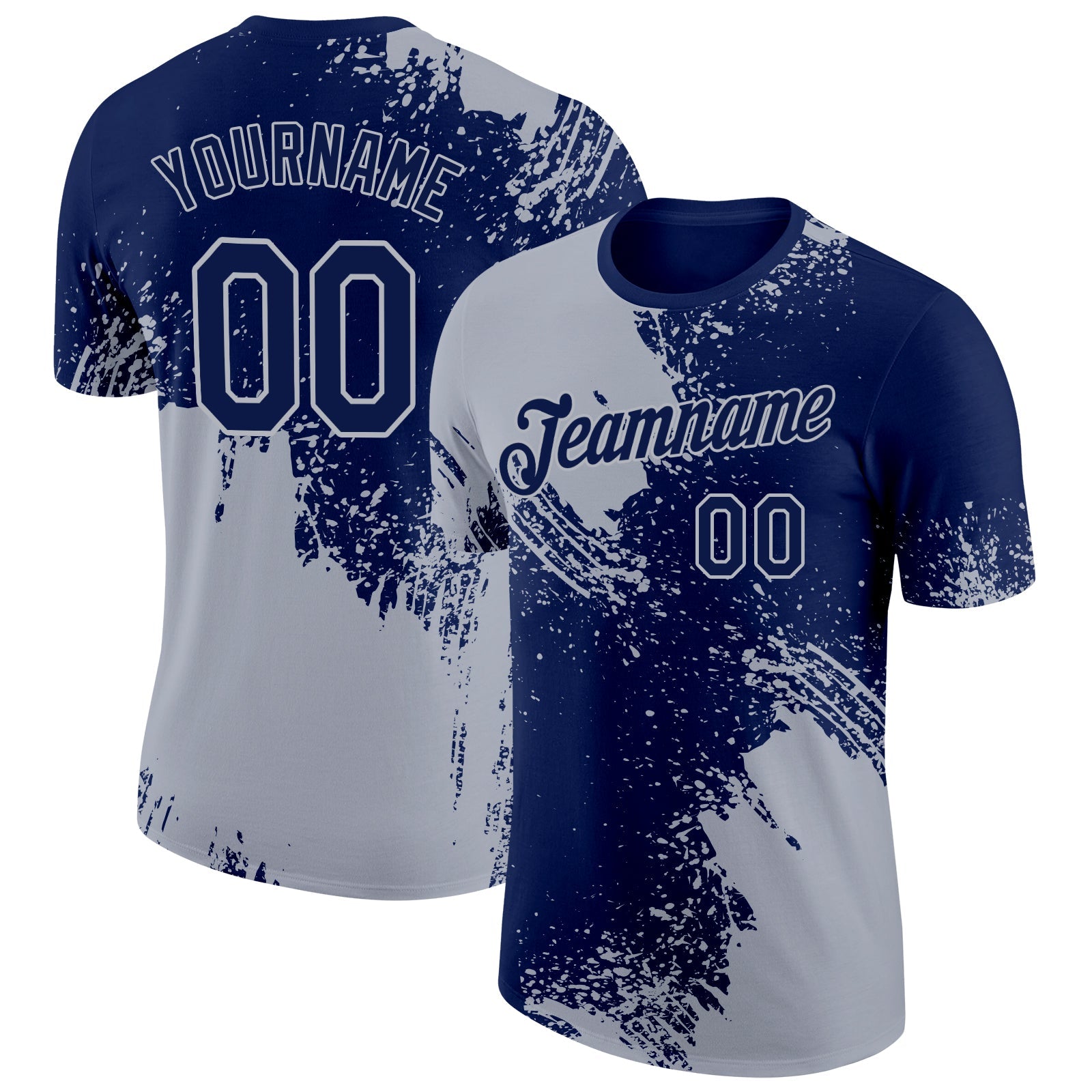 Custom Navy Gray 3D Pattern Design Abstract Brush Stroke Performance T-Shirt - Main View
