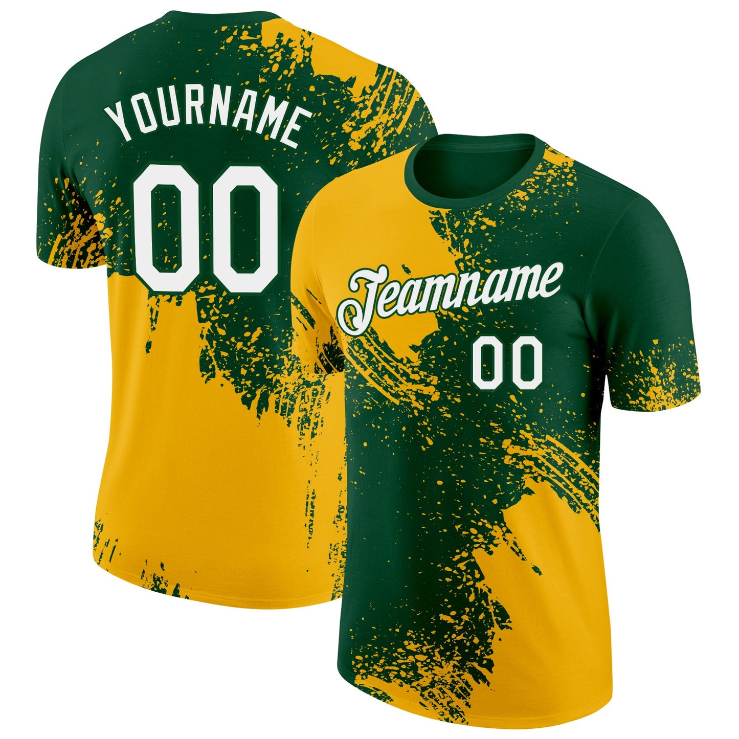 Custom Green White-Gold 3D Pattern Design Abstract Brush Stroke Performance T-Shirt - Main View