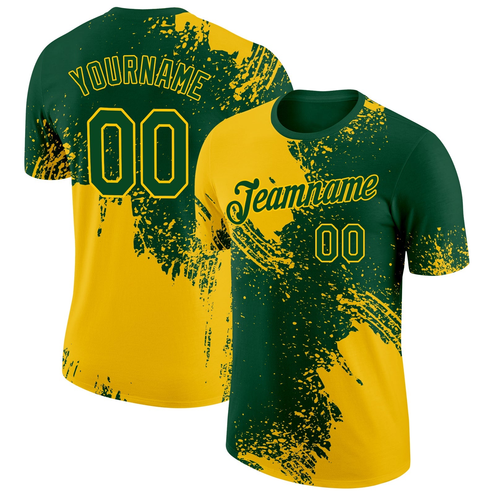 Custom Green Yellow 3D Pattern Design Abstract Brush Stroke Performance T-Shirt - Main View