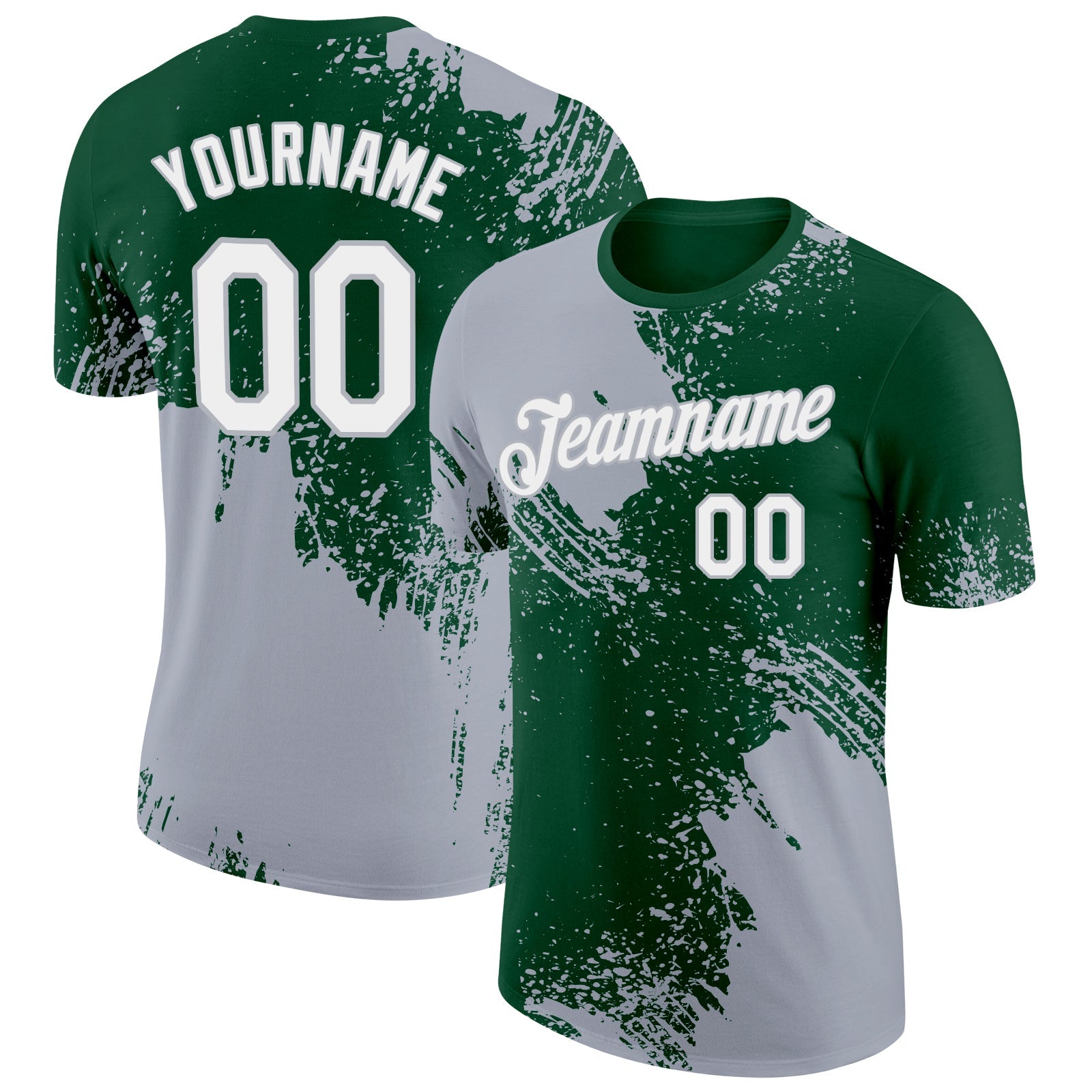 Custom Green White-Gray 3D Pattern Design Abstract Brush Stroke Performance T-Shirt - Main View