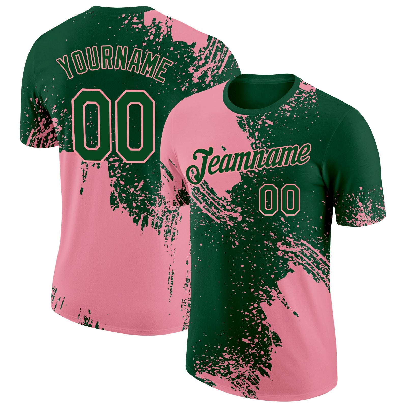 Custom Green Medium Pink 3D Pattern Design Abstract Brush Stroke Performance T-Shirt - Main View