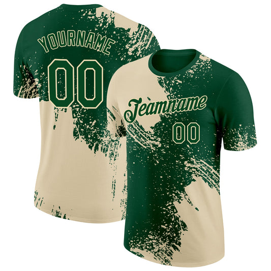 Custom Green Cream 3D Pattern Design Abstract Brush Stroke Performance T-Shirt - Main View