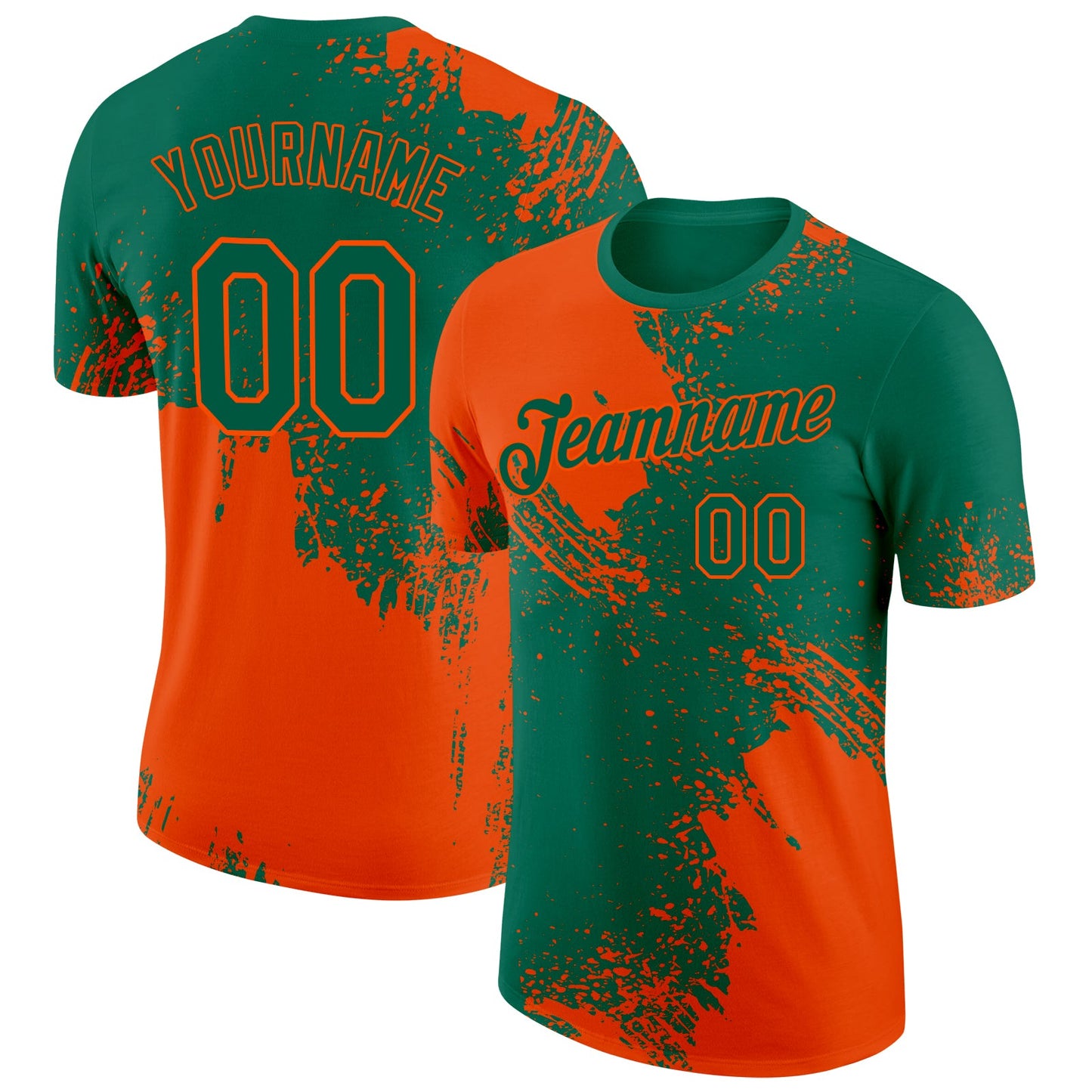 Custom Kelly Green Orange 3D Pattern Design Abstract Brush Stroke Performance T-Shirt - Main View