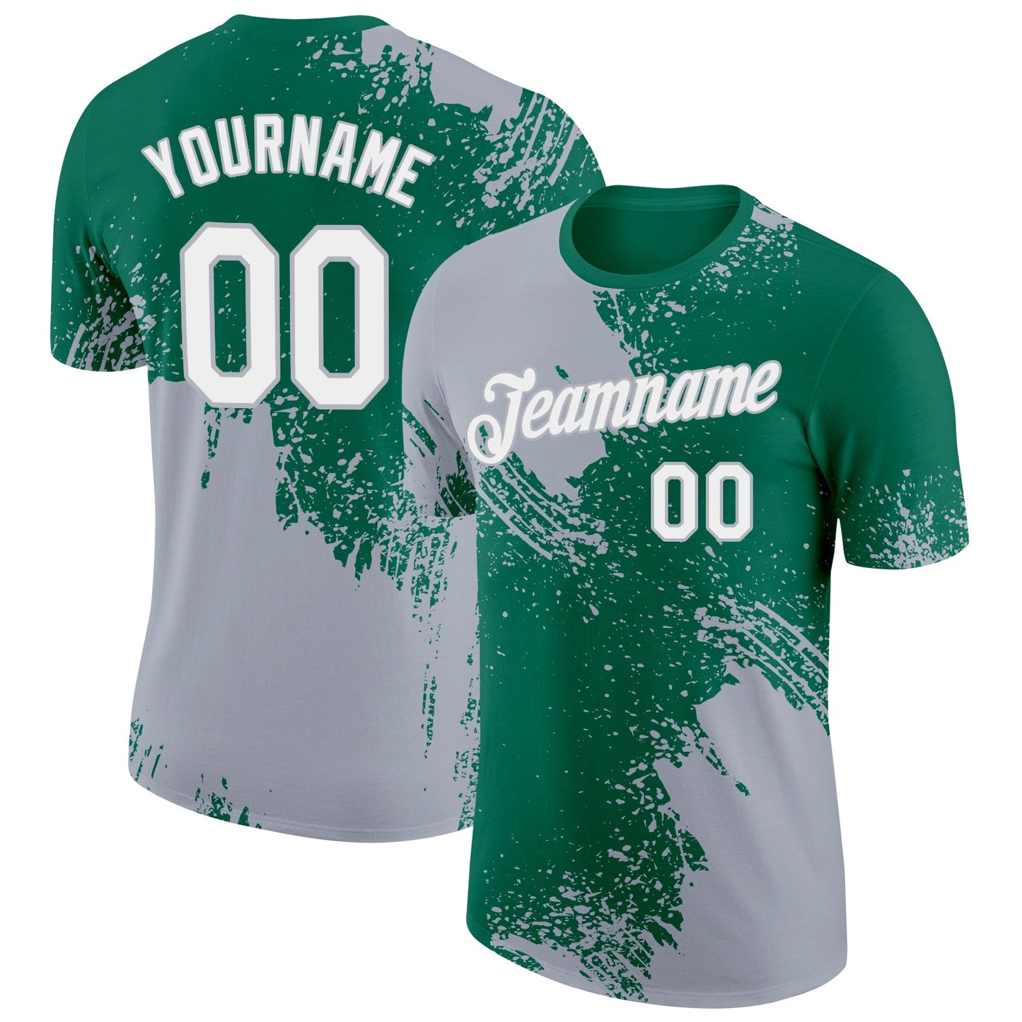 Custom Kelly Green White-Gray 3D Pattern Design Abstract Brush Stroke Performance T-Shirt - Main View