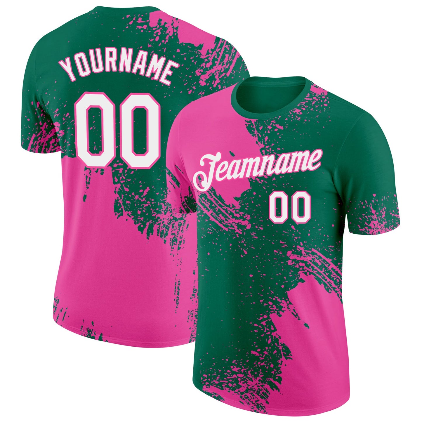 Custom Kelly Green White-Pink 3D Pattern Design Abstract Brush Stroke Performance T-Shirt - Main View