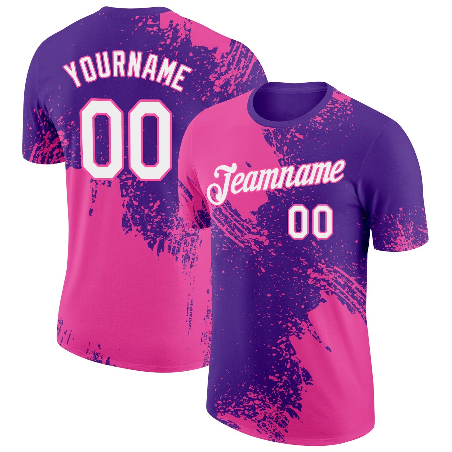 Custom Purple White-Pink 3D Pattern Design Abstract Brush Stroke Performance T-Shirt - Main View
