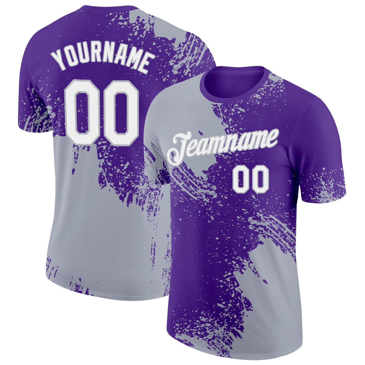 Custom Purple White-Gray 3D Pattern Design Abstract Brush Stroke Performance T-Shirt - Main View