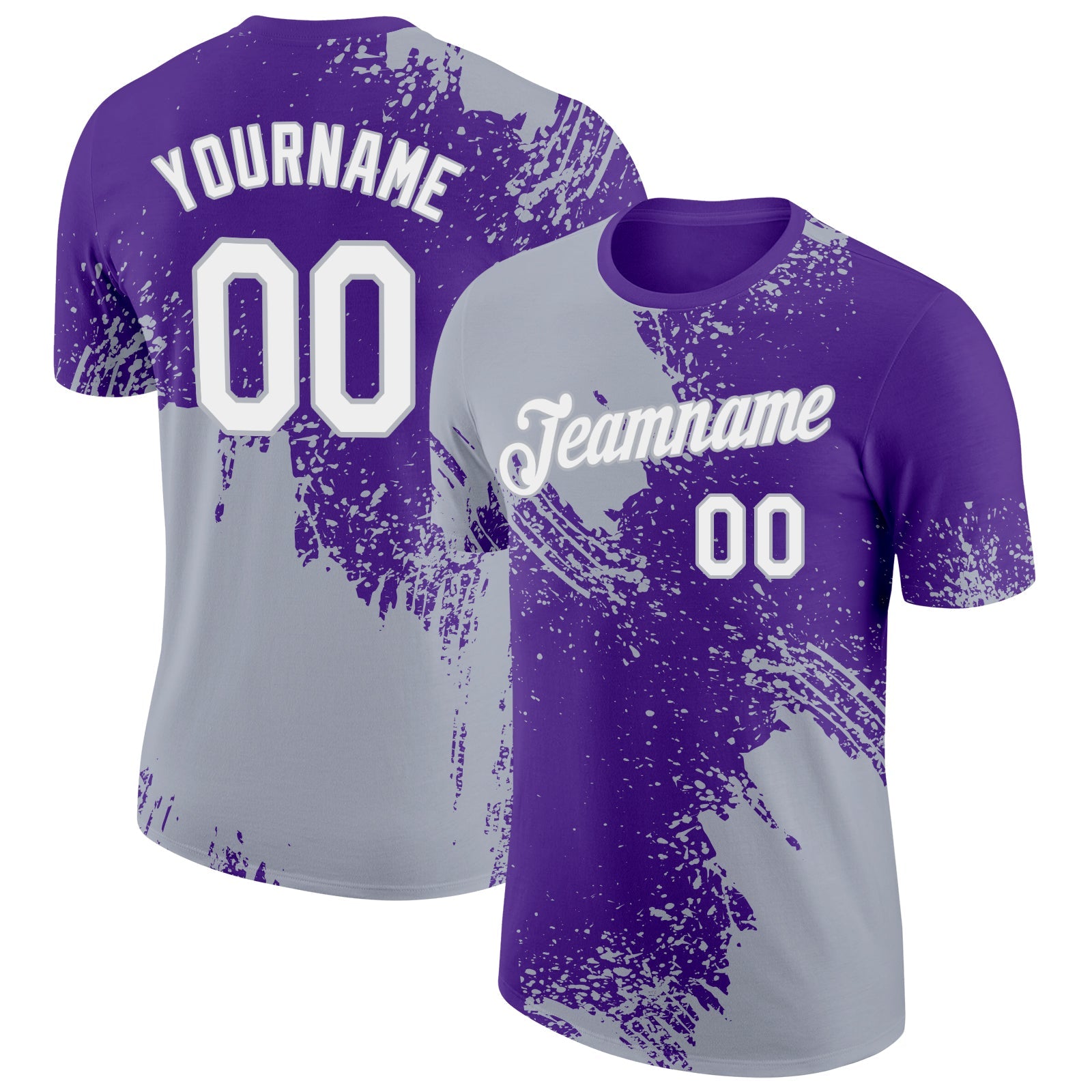 Custom Purple White-Gray 3D Pattern Design Abstract Brush Stroke Performance T-Shirt - Main View