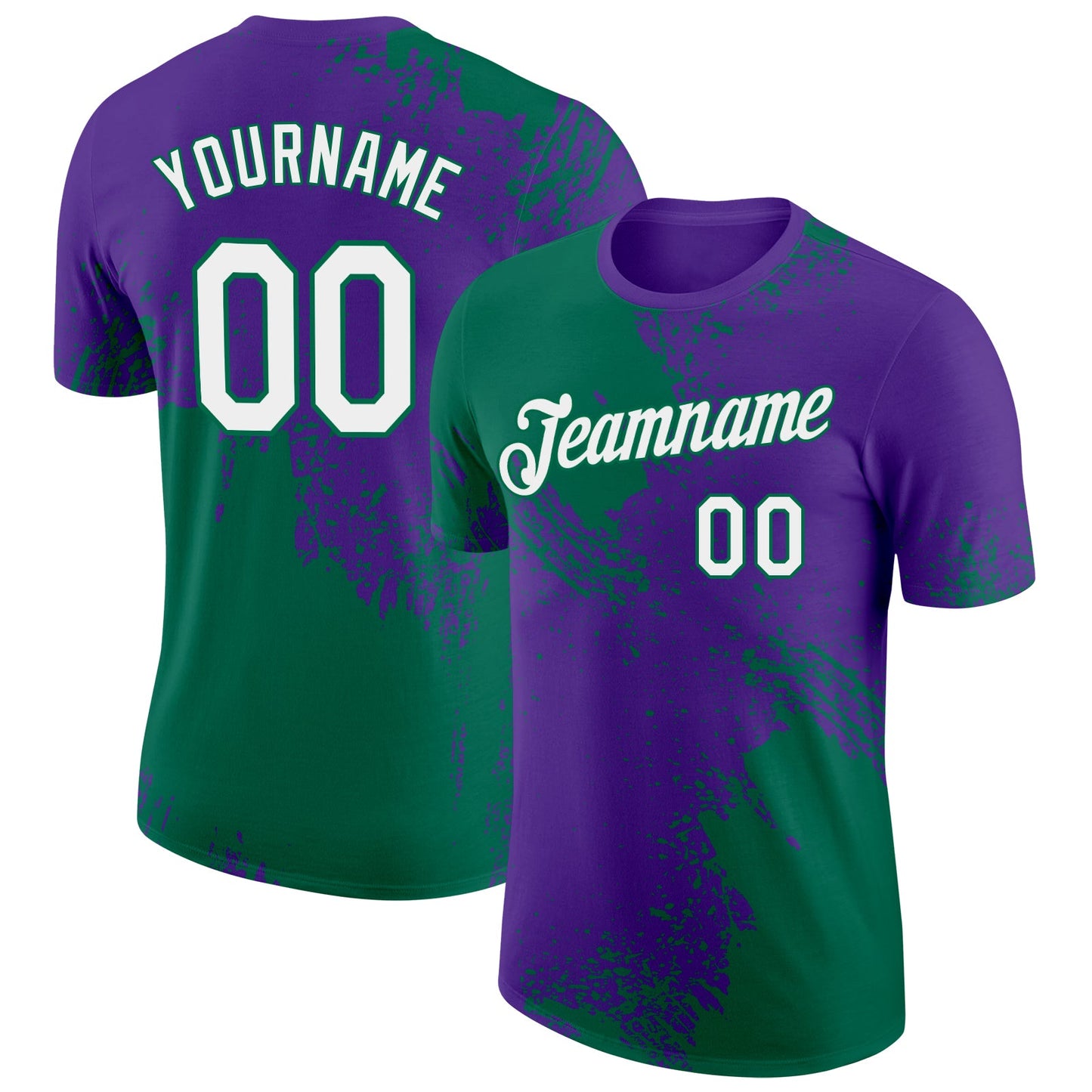 Custom Purple White-Kelly Green 3D Pattern Design Abstract Brush Stroke Performance T-Shirt - Main View