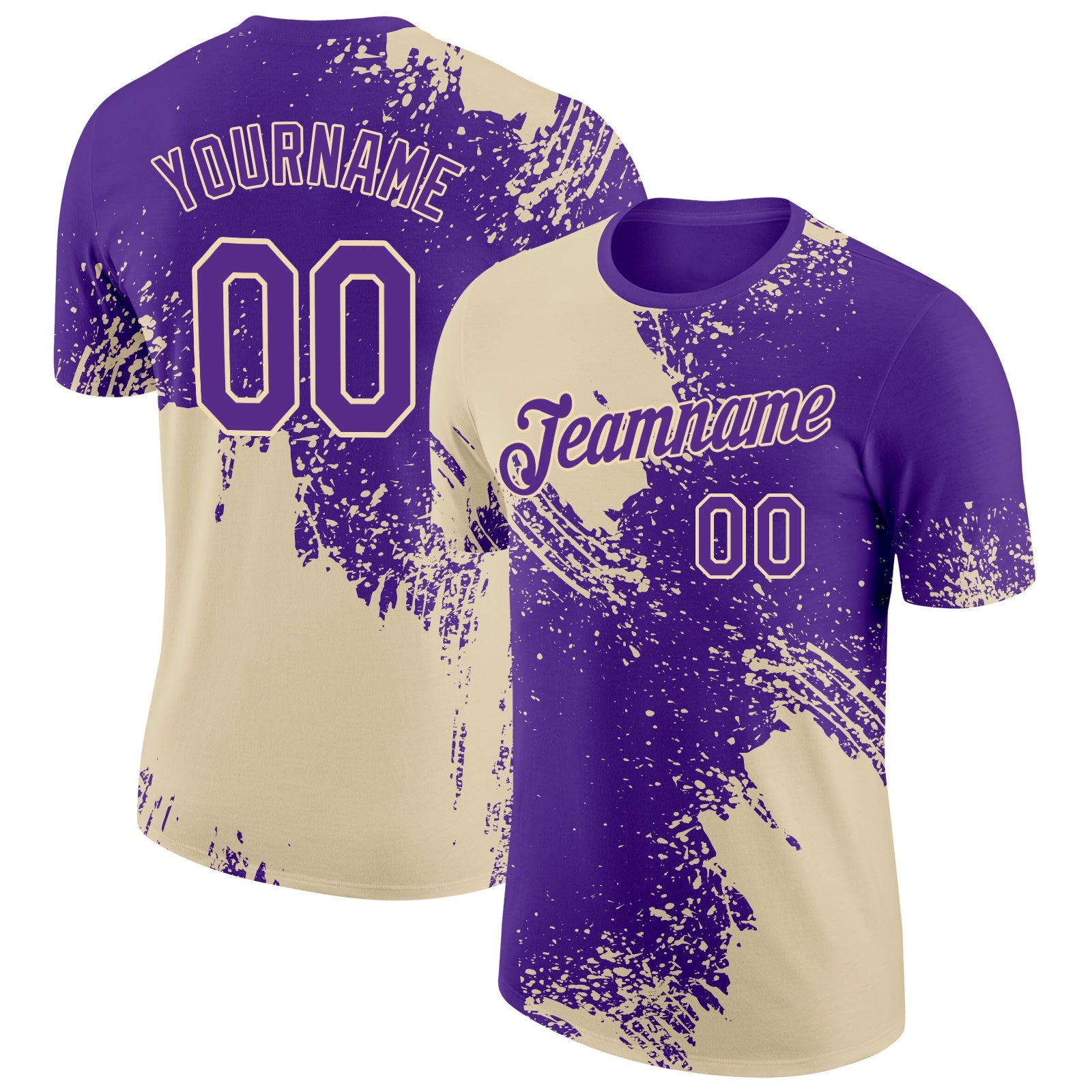 Custom Purple Cream 3D Pattern Design Abstract Brush Stroke Performance T-Shirt - Main View