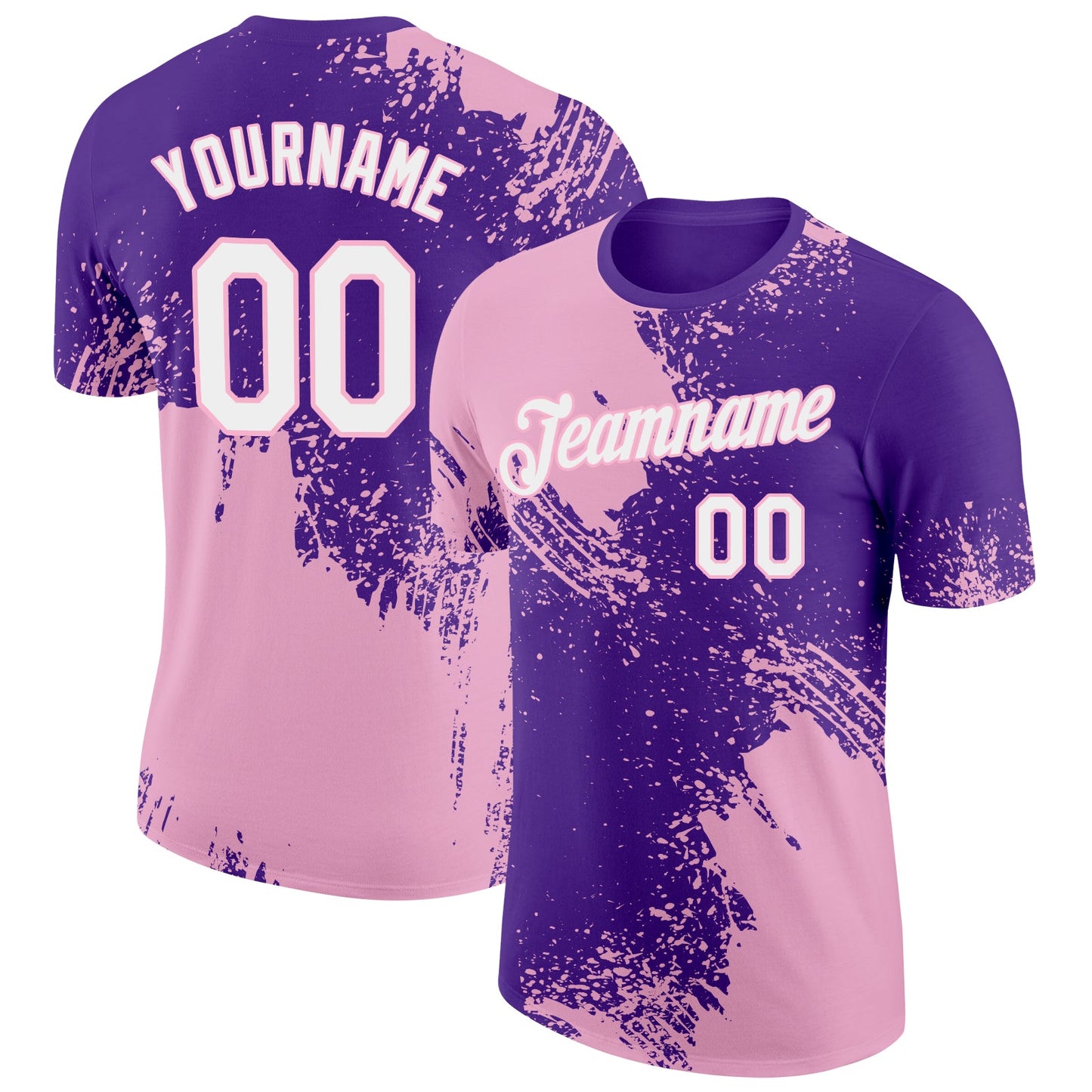 Custom Purple White-Light Pink 3D Pattern Design Abstract Brush Stroke Performance T-Shirt - Main View