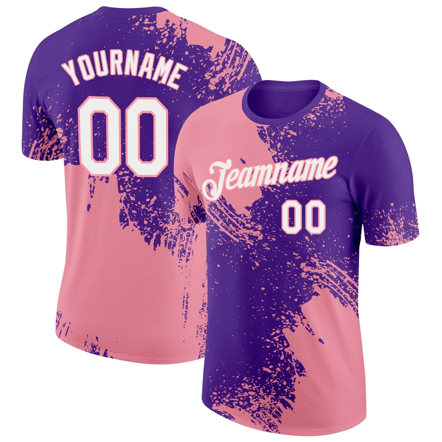 Custom Purple White-Medium Pink 3D Pattern Design Abstract Brush Stroke Performance T-Shirt - Main View