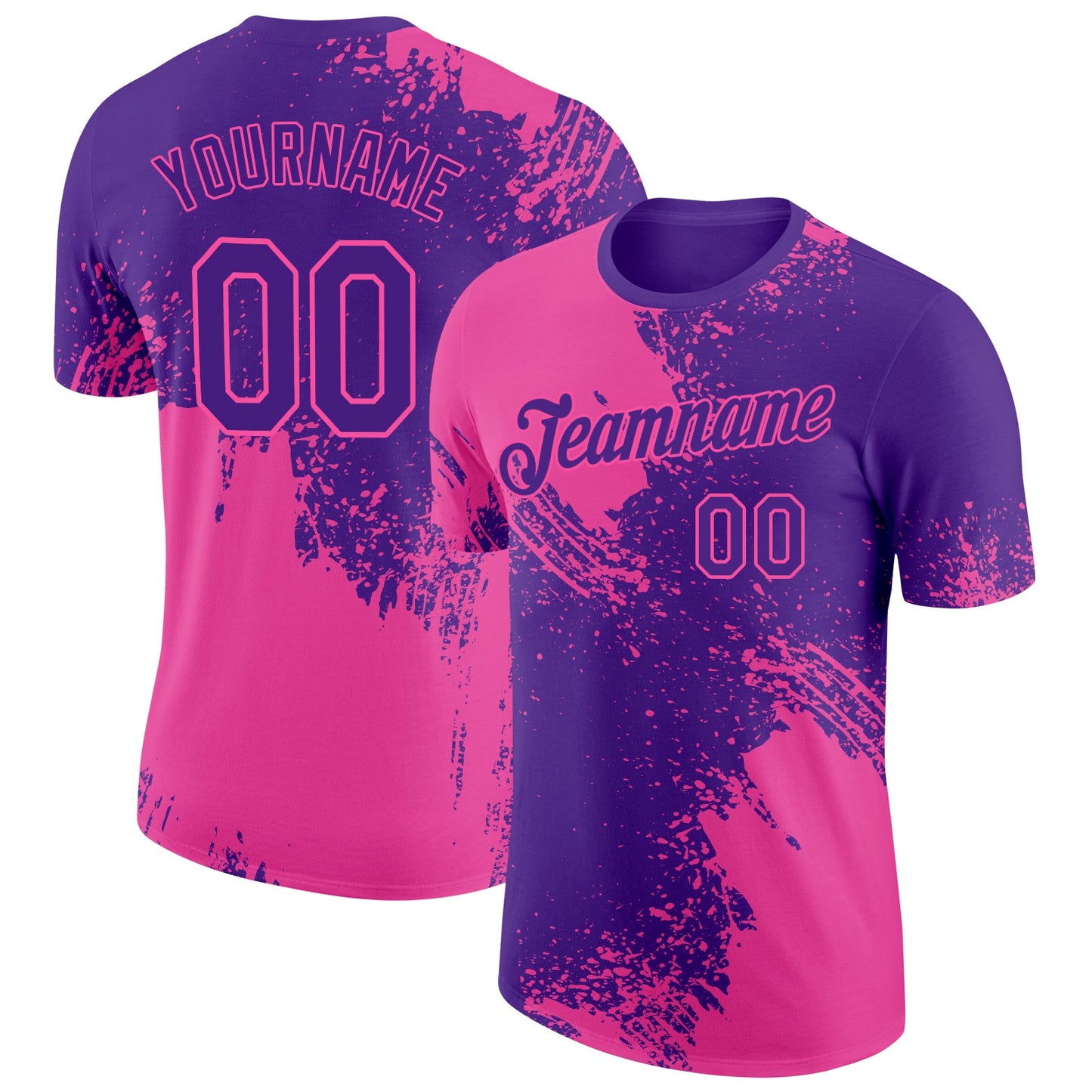 Custom Purple Pink 3D Pattern Design Abstract Brush Stroke Performance T-Shirt - Main View
