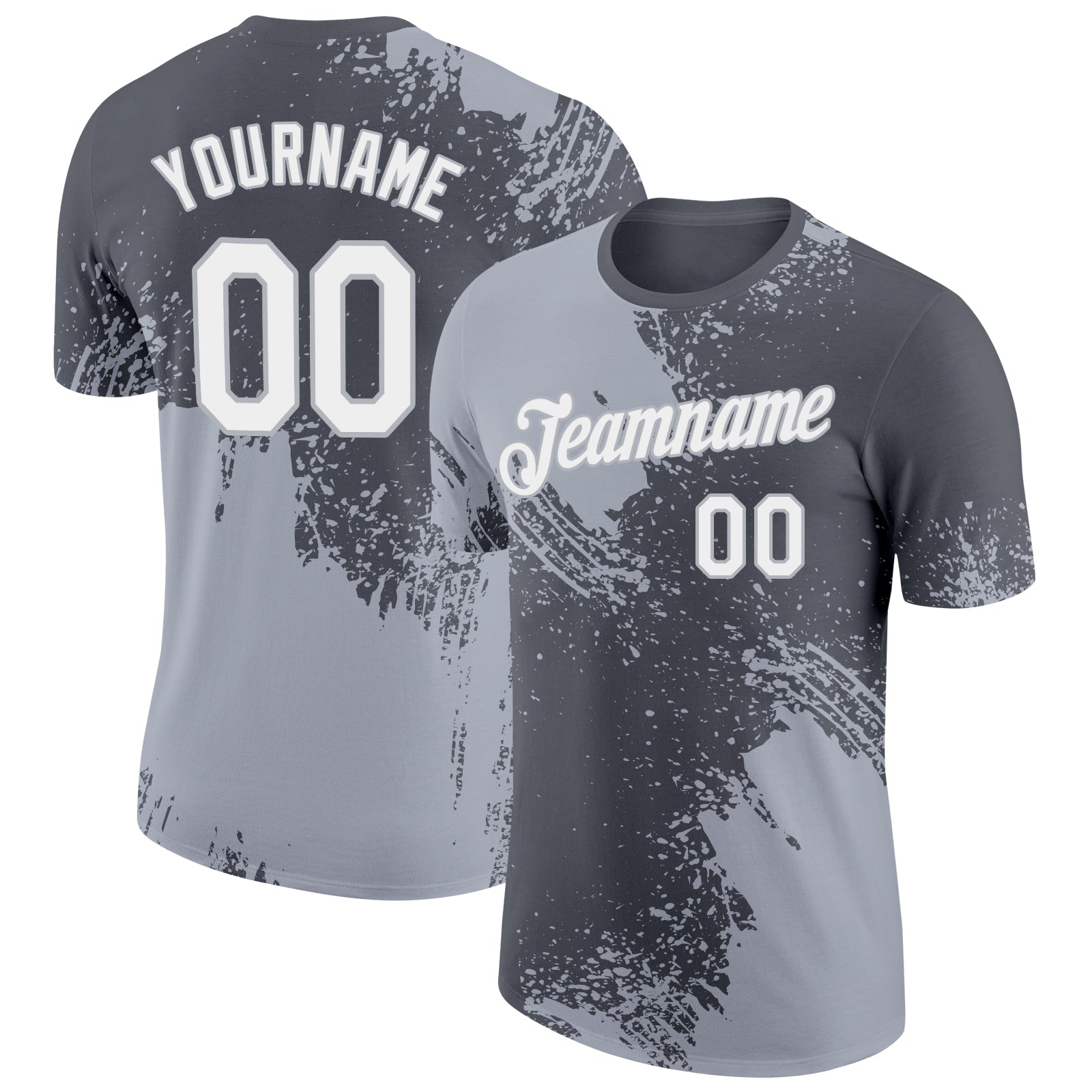 Custom Steel Gray White-Gray 3D Pattern Design Abstract Brush Stroke Performance T-Shirt - Main View