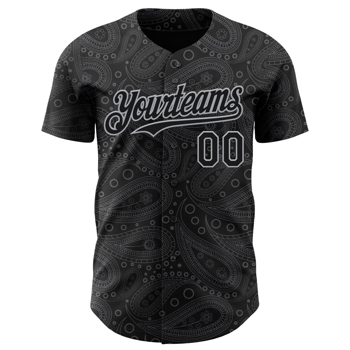 Custom Black Gray Rave Party Ethnic Paisley Bandana Authentic Baseball Jersey view 2