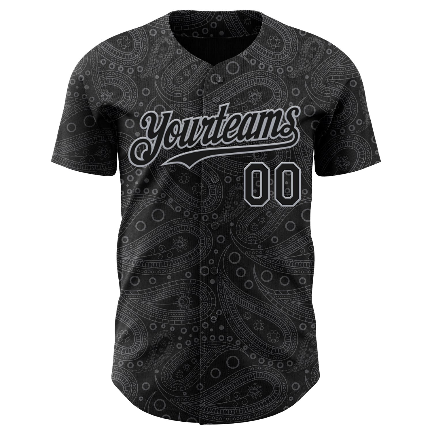 Custom Black Gray Rave Party Ethnic Paisley Bandana Authentic Baseball Jersey view 2