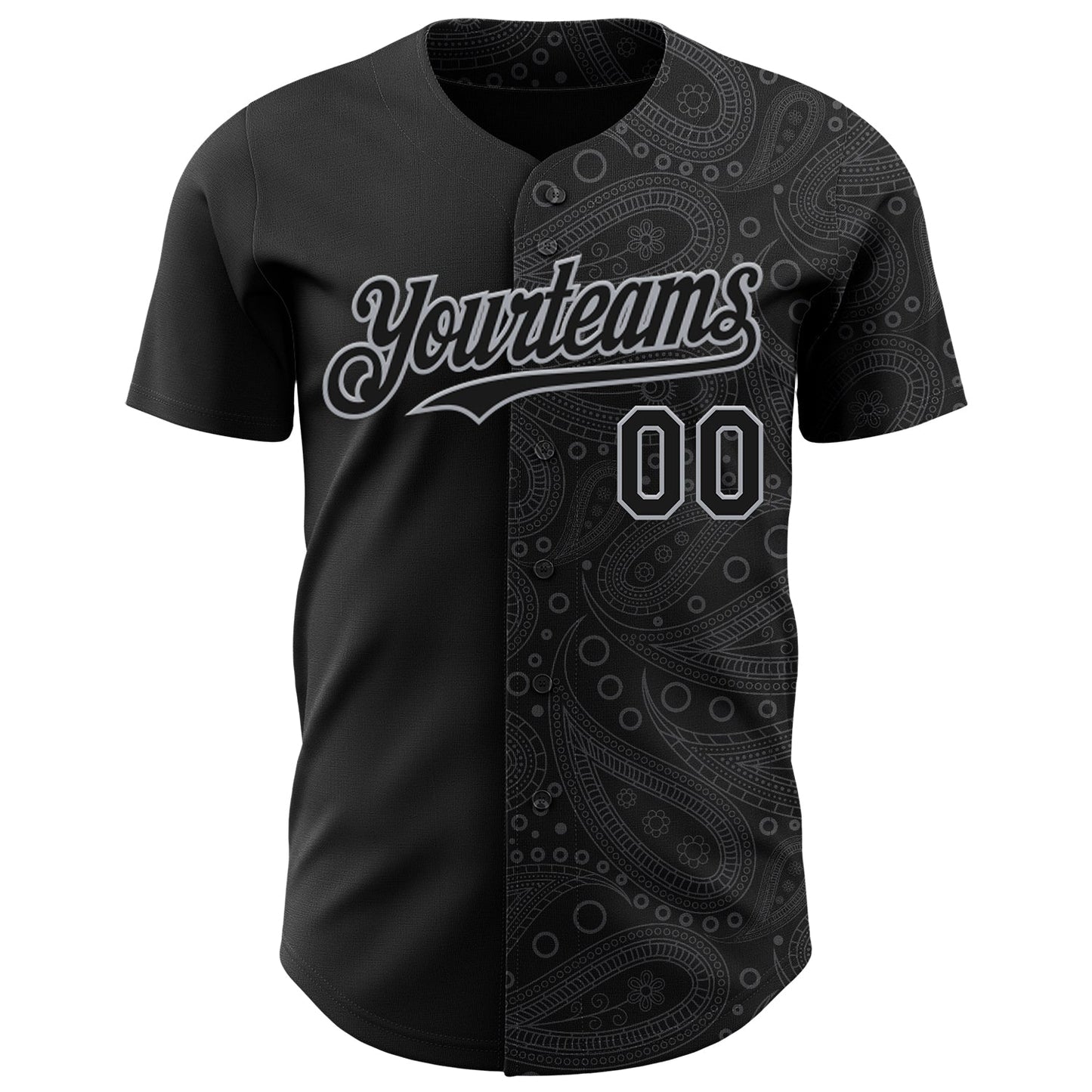 Custom Black Gray Rave Party Ethnic Paisley Bandana Authentic Baseball Jersey view 2
