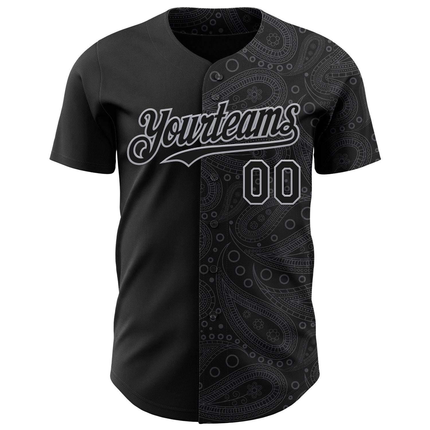 Custom Black Gray Rave Party Ethnic Paisley Bandana Authentic Baseball Jersey view 2
