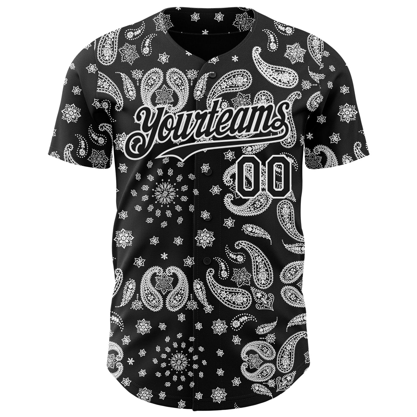 Custom Black White Rave Party Ethnic Paisley Bandana Authentic Baseball Jersey view 2