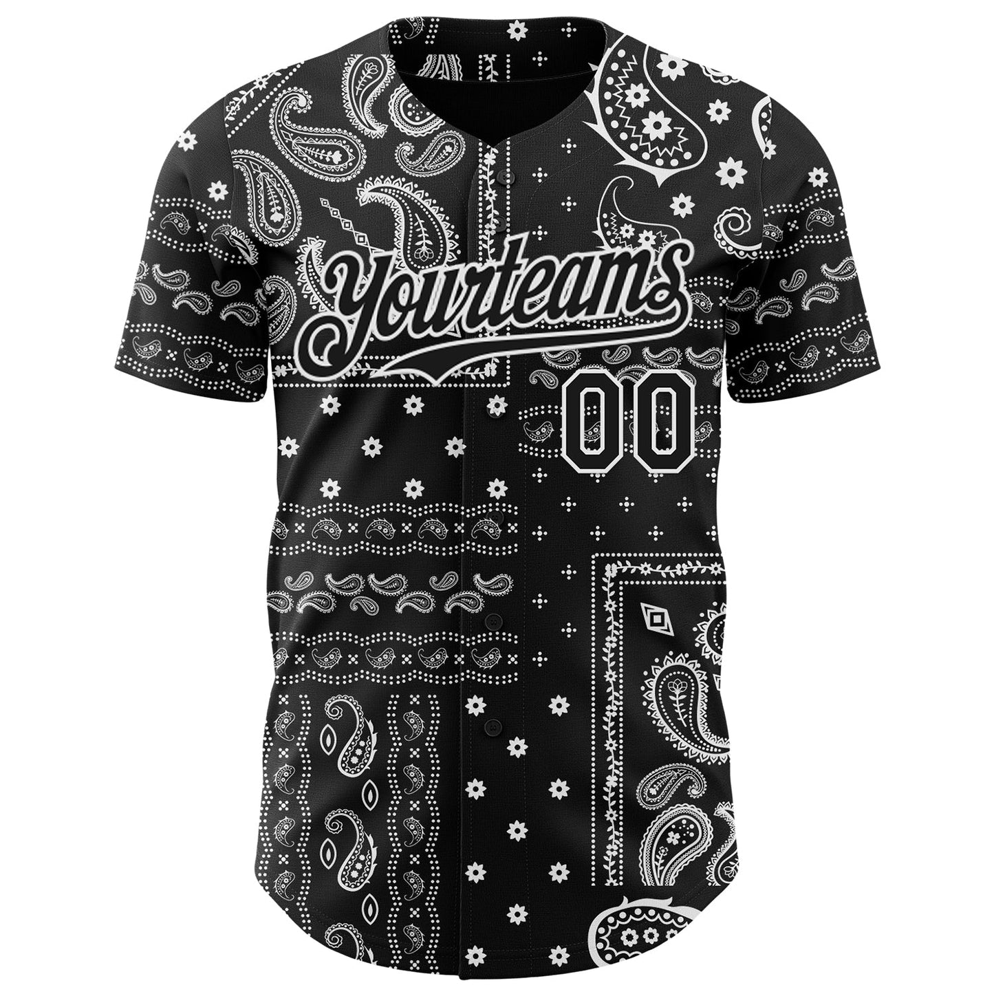Custom Black White Rave Party Ethnic Paisley Bandana Authentic Baseball Jersey view 2
