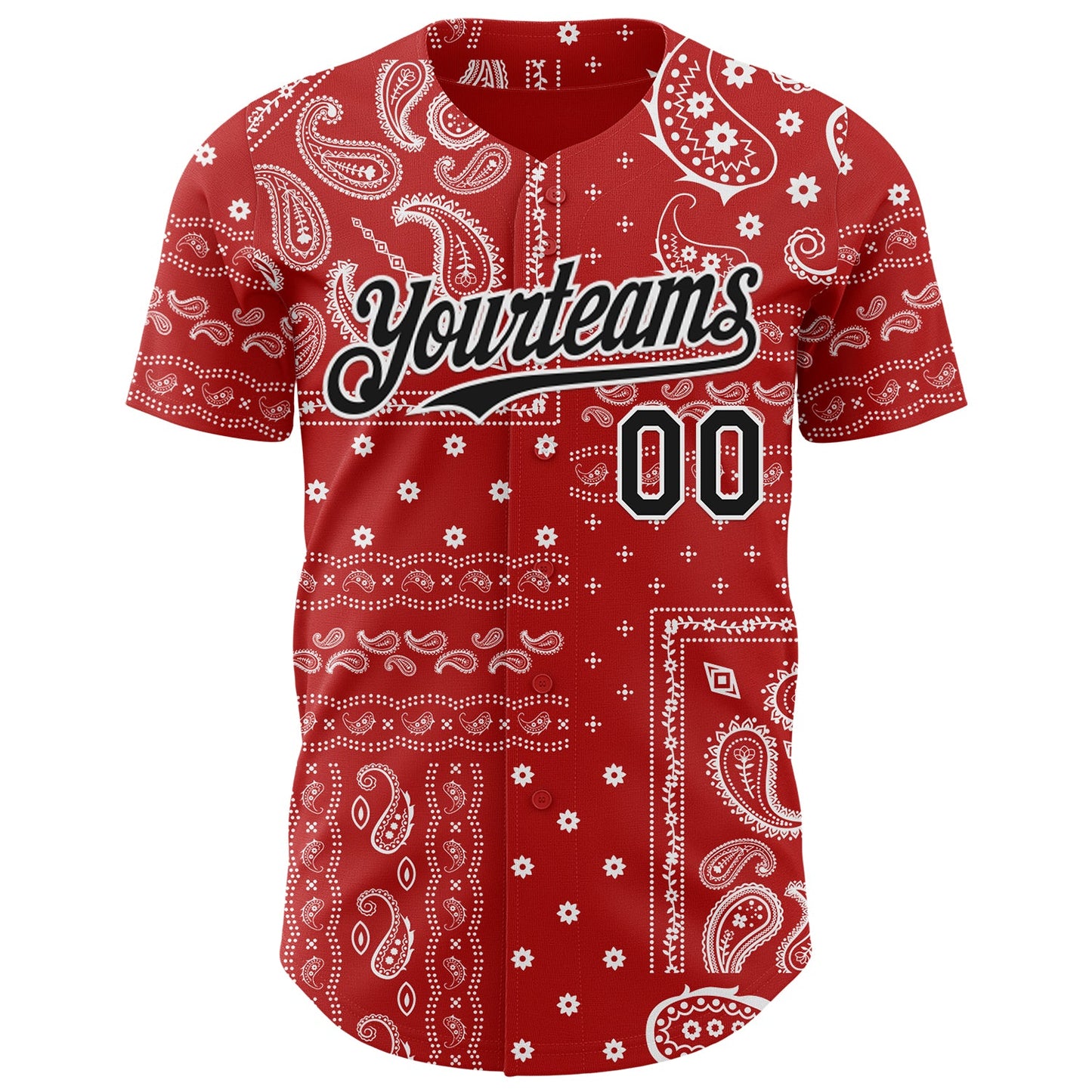 Custom Red Black-White Rave Party Ethnic Paisley Bandana Authentic Baseball Jersey view 2