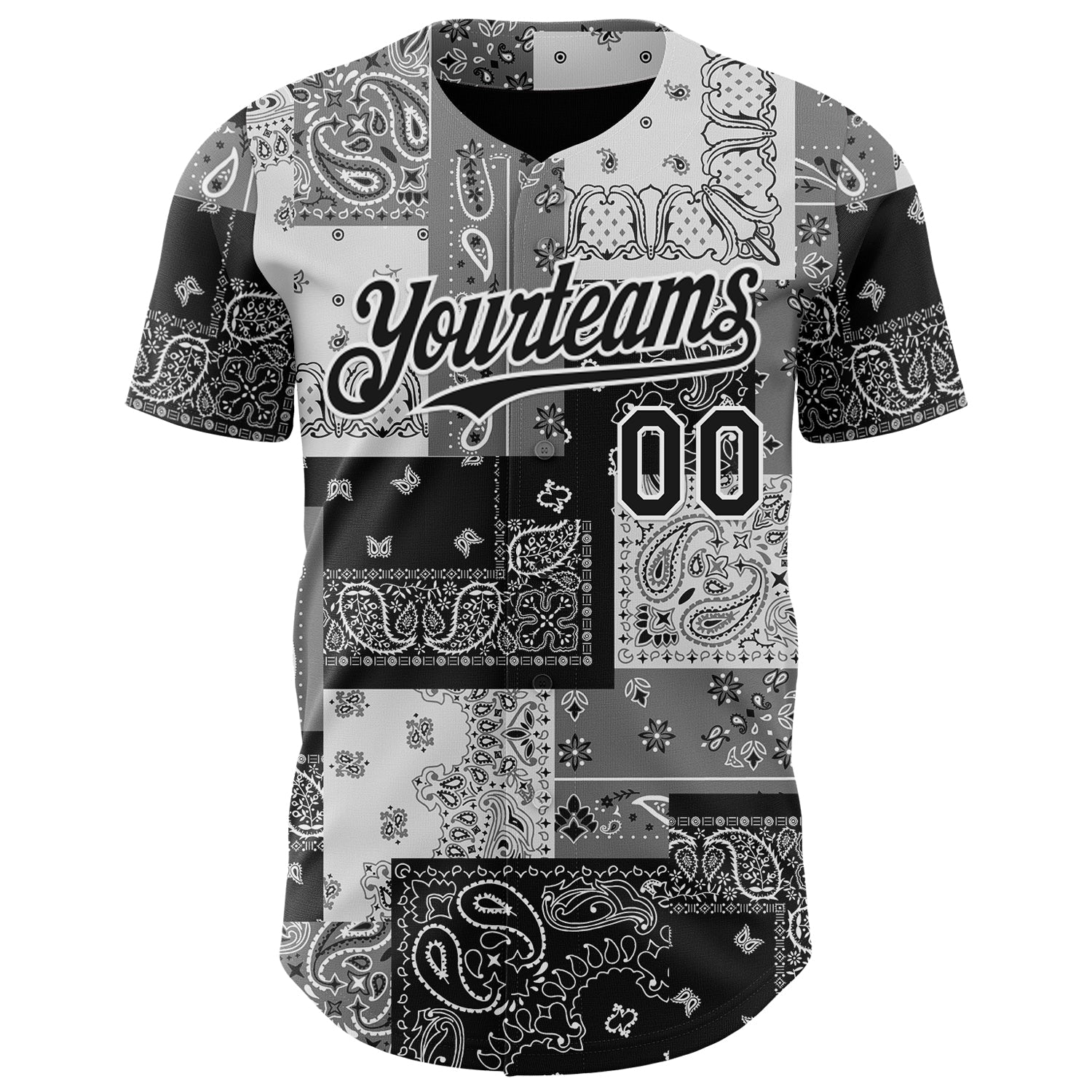 Custom Black Gray-White Rave Party Ethnic Paisley Bandana Authentic Baseball Jersey view 2