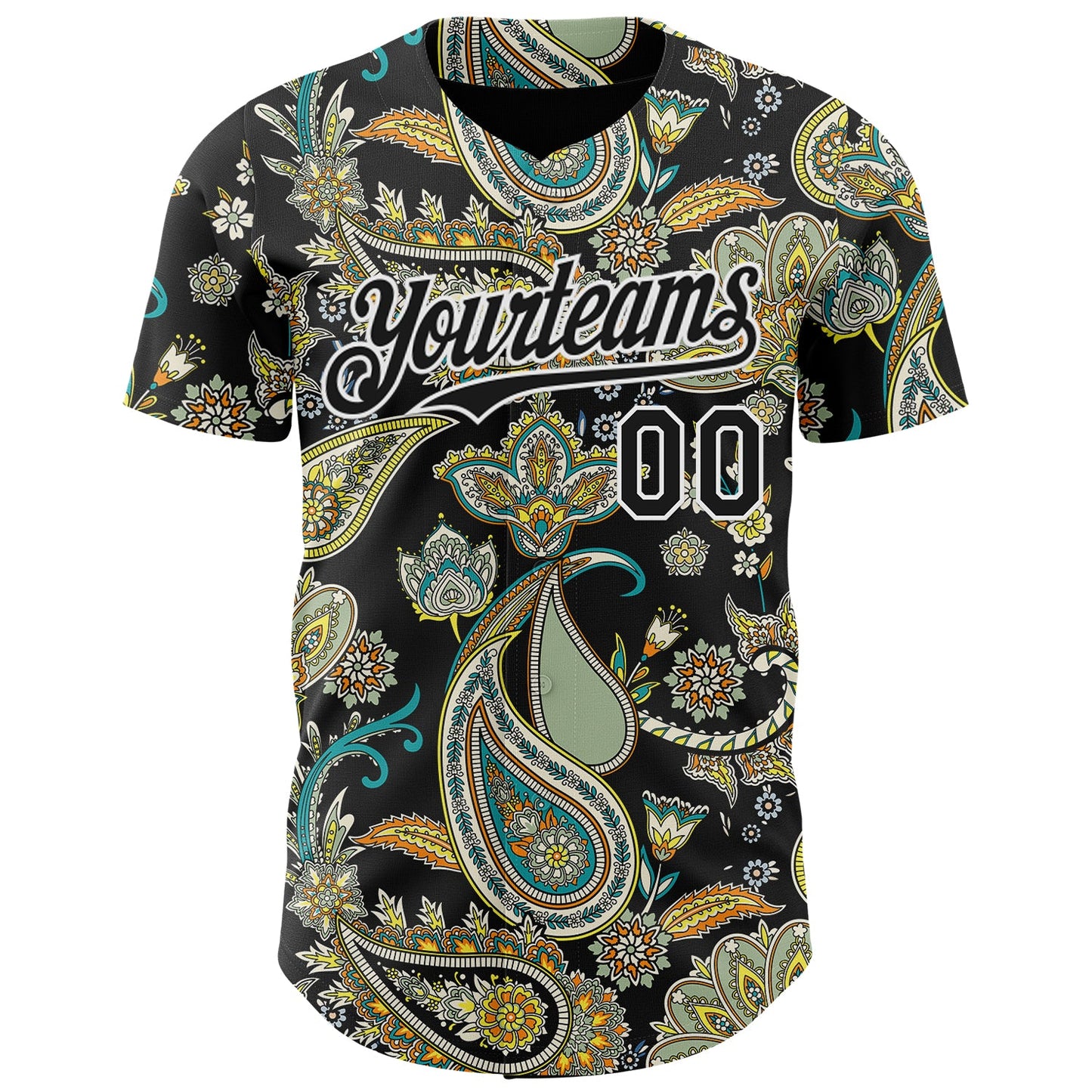 Custom Black White Rave Party Ethnic Paisley Bandana Authentic Baseball Jersey view 2